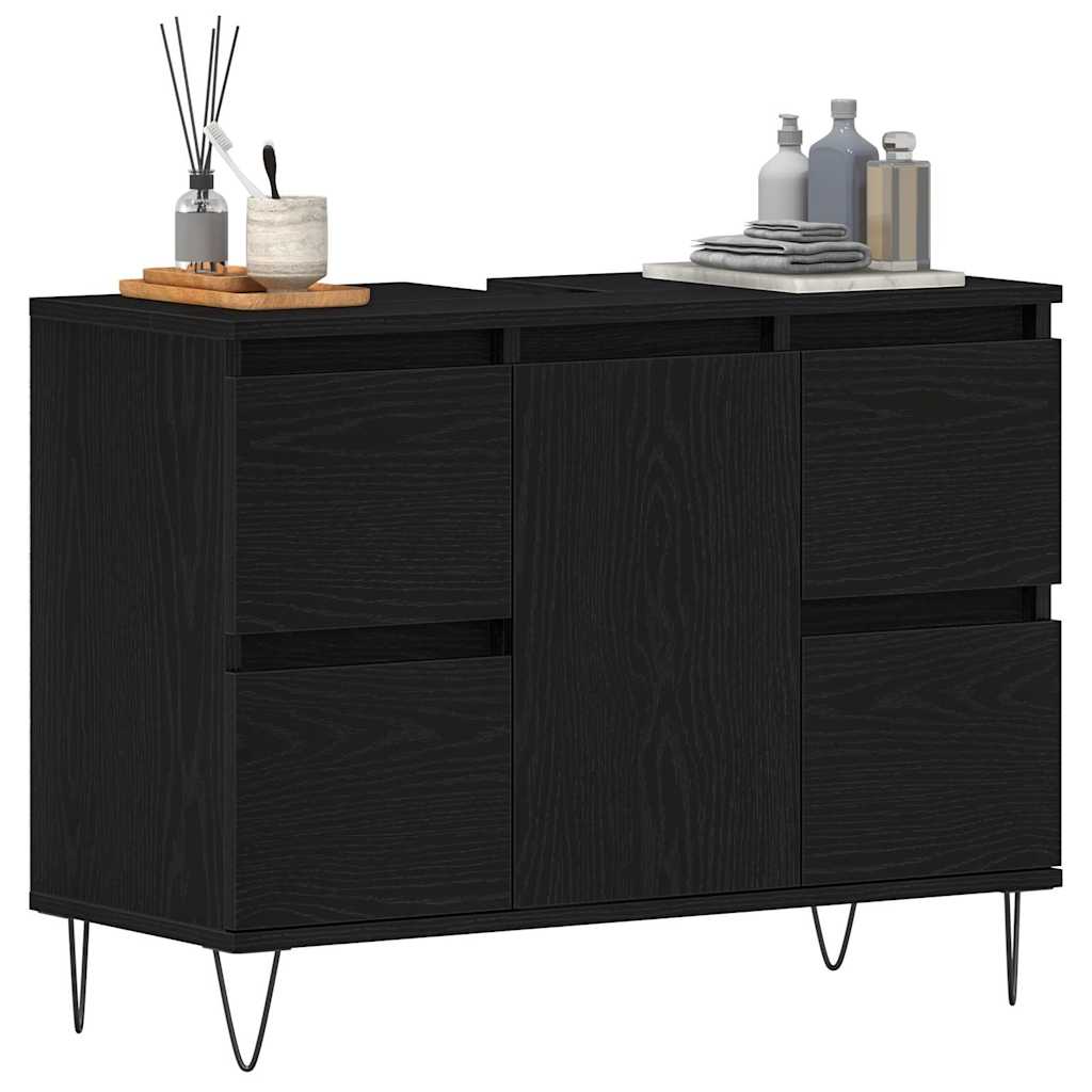 vidaXL Wastafelkast 80x33x60 cm bewerkt hout zwart eikenkleurig