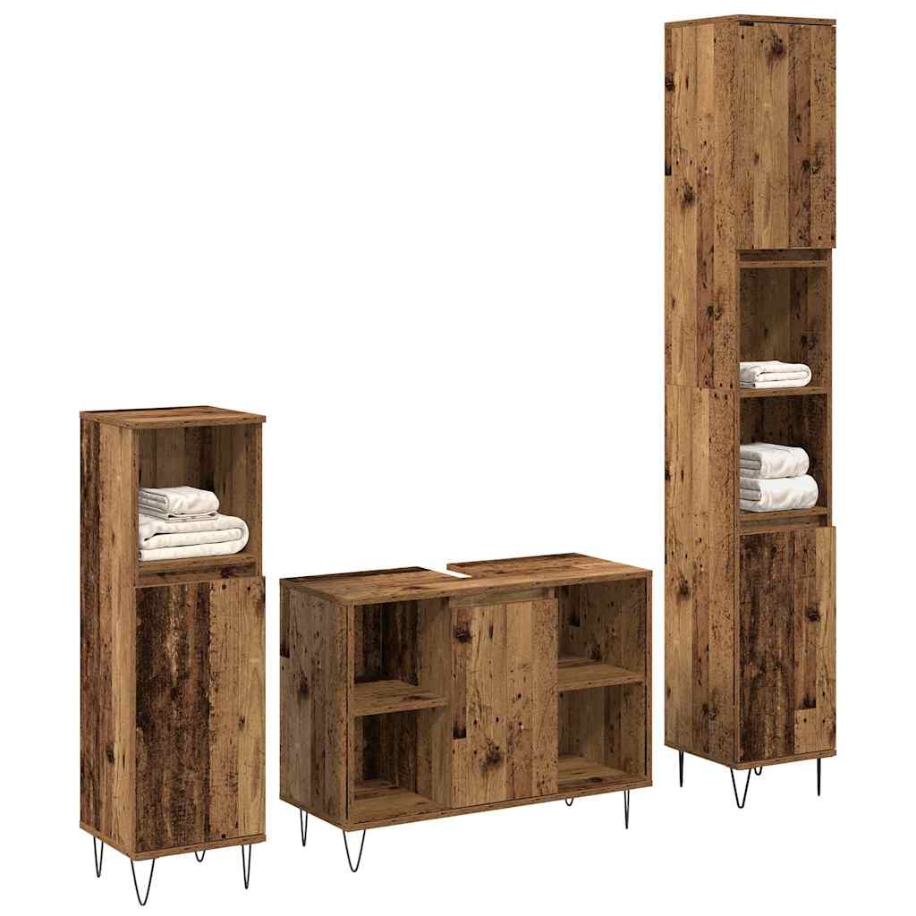 vidaXL 3-delige Badkamermeubel Set Oud Hout Geëngineerd Hout