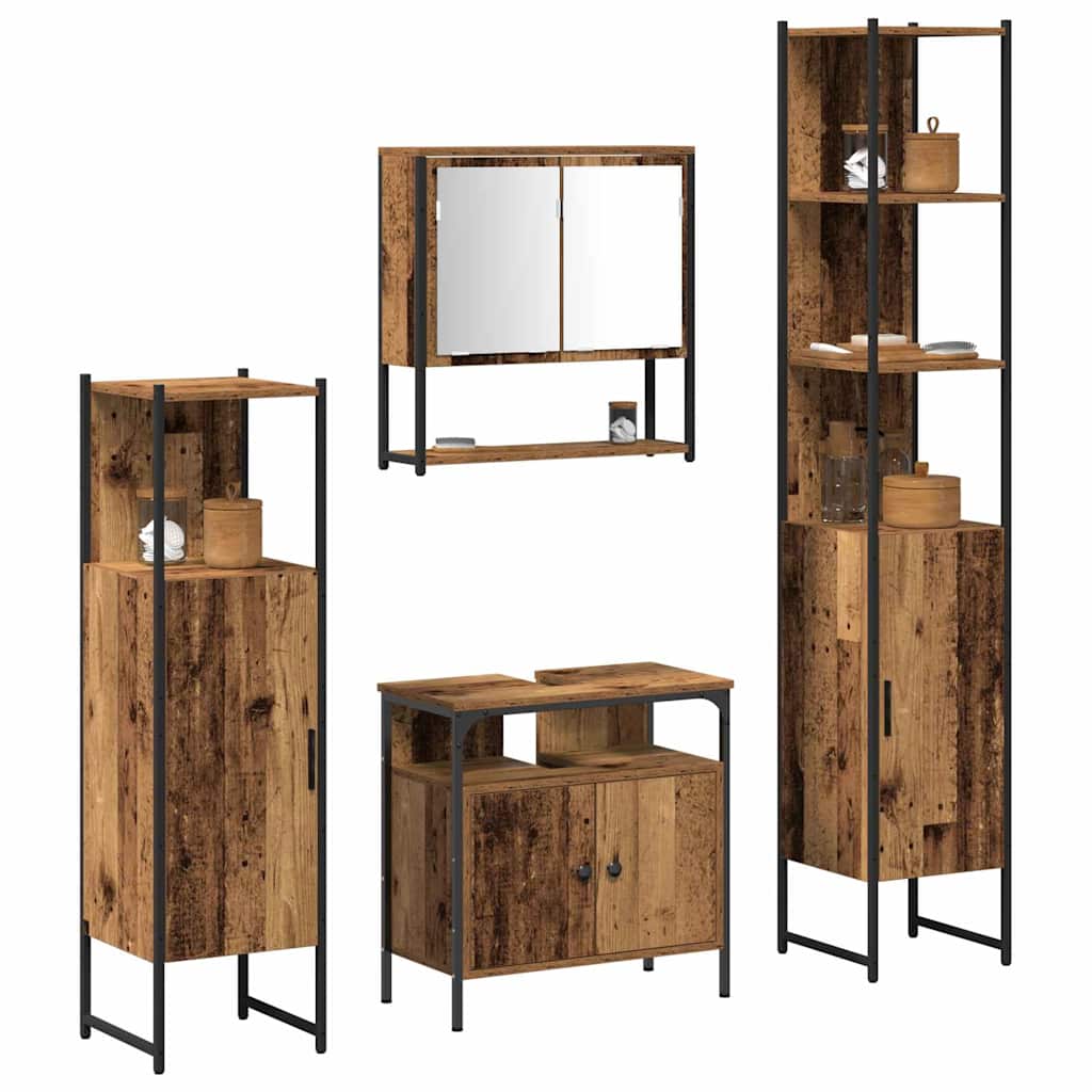 vidaXL 4-delige badkamermeubelset van oud hout, engineered wood