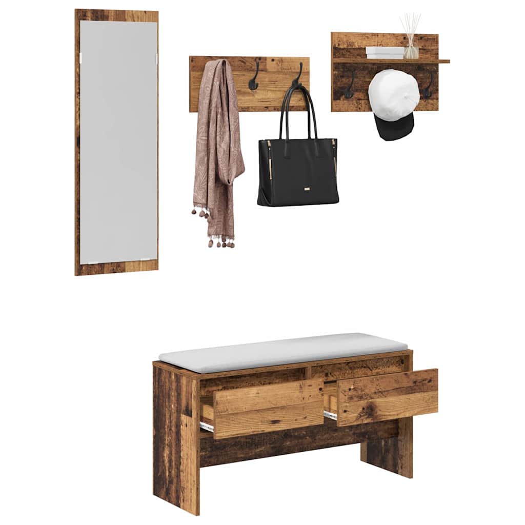 vidaXL Halmeubelset met lade met opslag Oud hout 90 x 31 x 46,5 cm Bewerkt hout