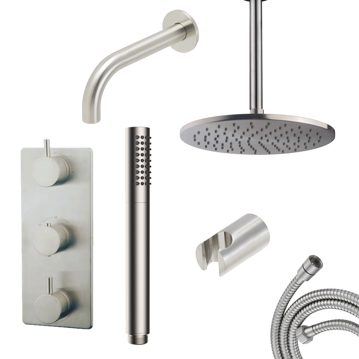 Mueller Round inbouw regendouche met 20cm hoofddouche en plafondarm RVS