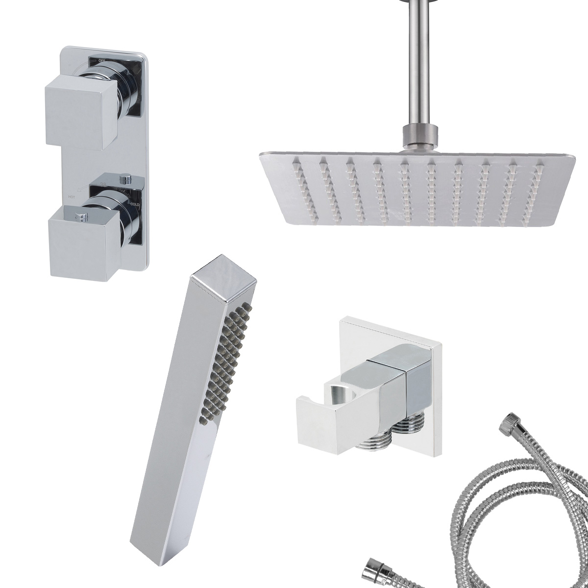 Mueller Cube inbouw regendouche met smalle 2-wegs thermostaat en 30cm hoofddouche chroom