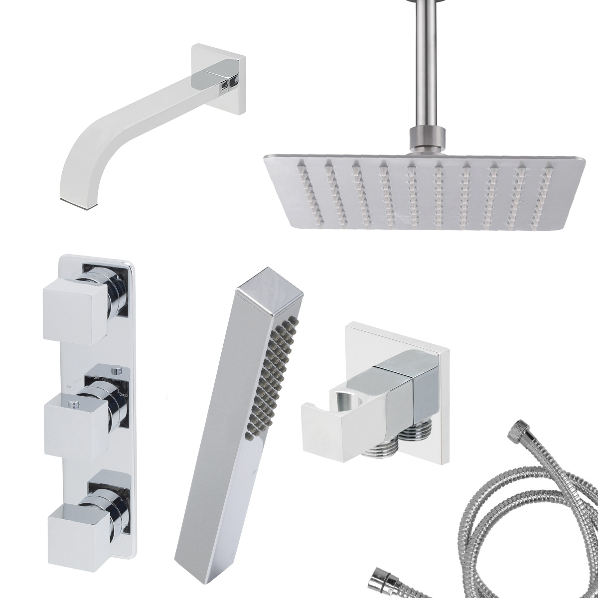 Mueller Cube inbouw regendouche met smalle 3-wegs thermostaat en 30cm hoofddouche chroom