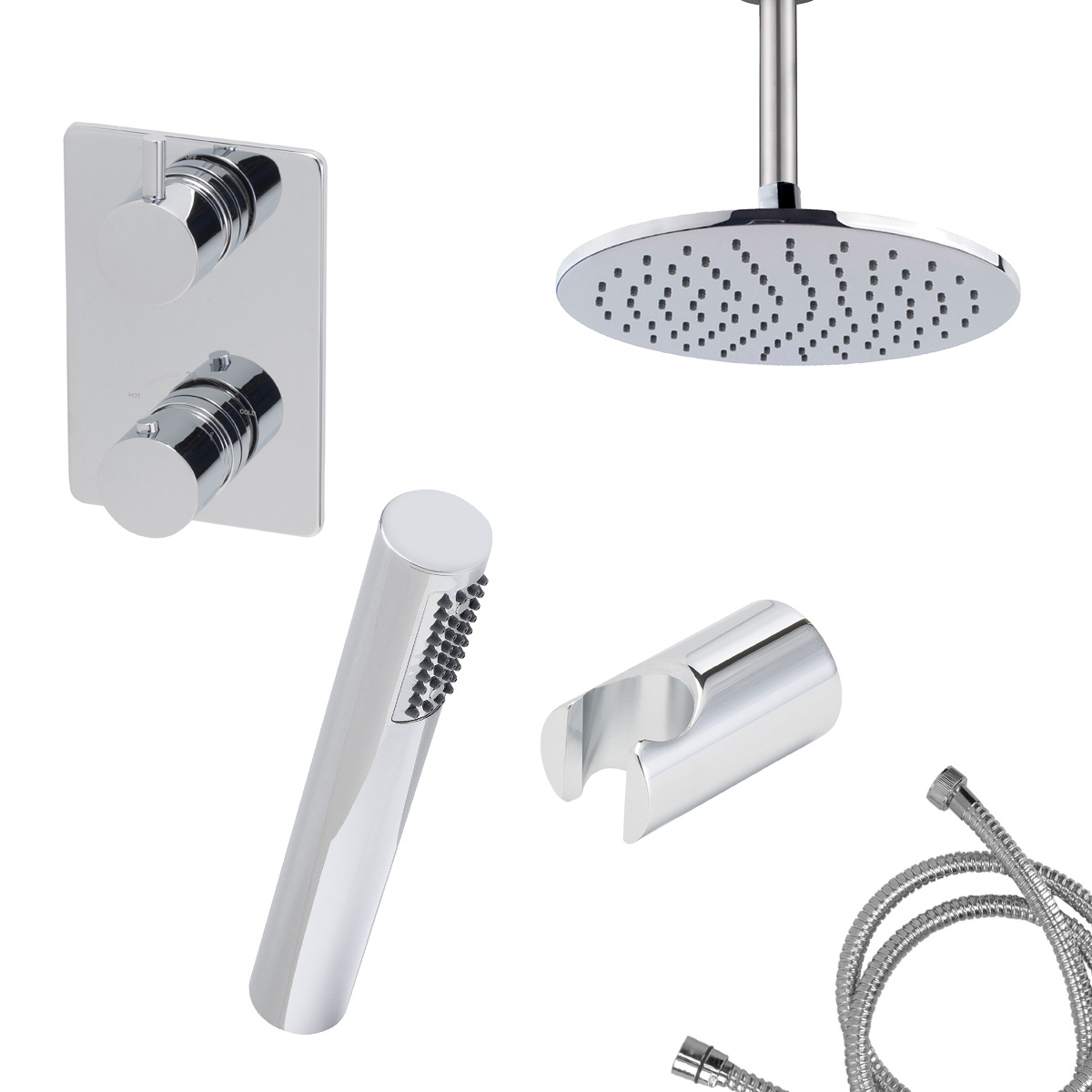 Mueller Round inbouw regendouche 2-wegs met staafhanddouche en plafondarm 15cm chroom