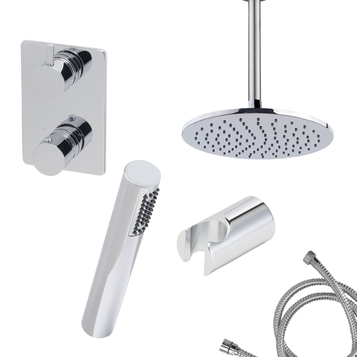 Mueller Round inbouw regendouche 2-wegs met staafhanddouche en plafondarm 30cm chroom