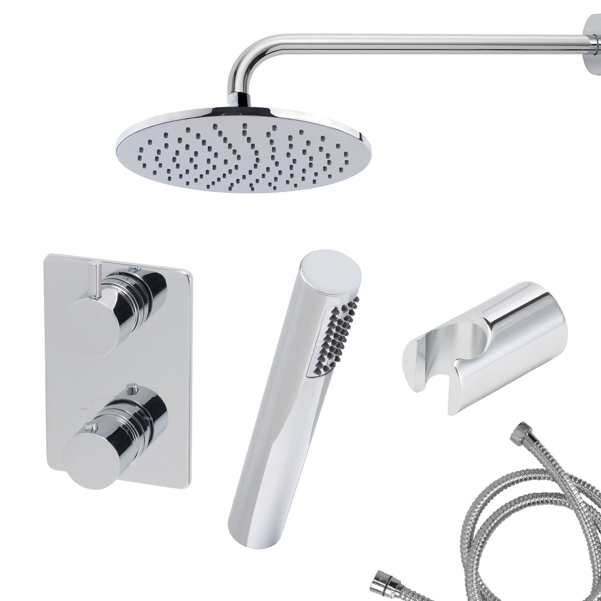 Mueller Round inbouw regendouche 2-wegs met staafhanddouche en muurarm 45cm chroom
