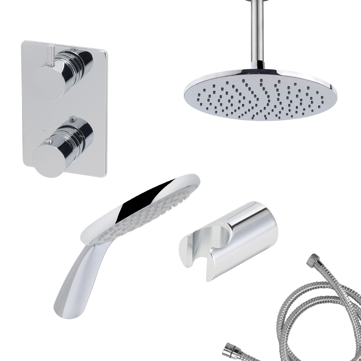 Mueller Round inbouw regendouche 2-wegs met ronde handdouche en plafondarm 15cm chroom