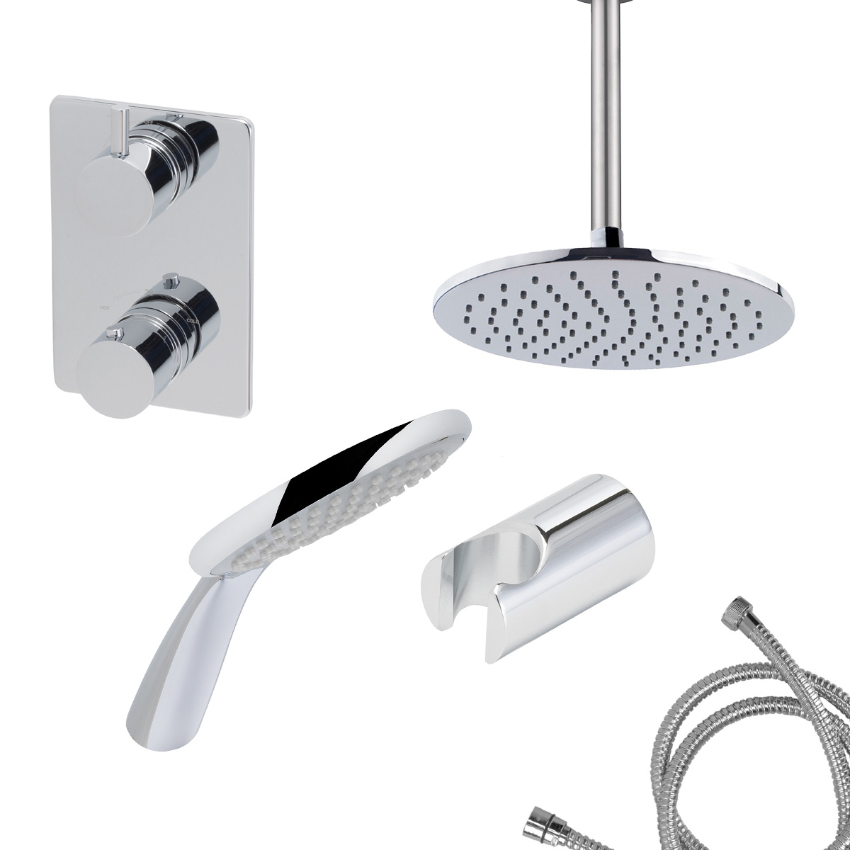 Mueller Round inbouw regendouche 2-wegs met ronde handdouche en plafondarm 30cm chroom