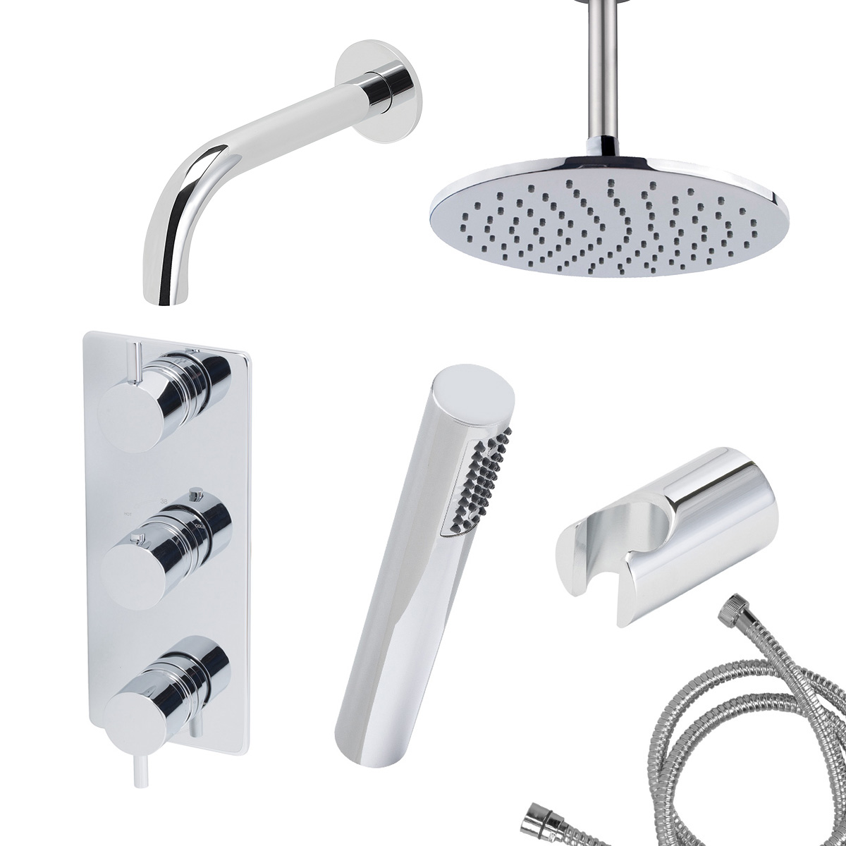 Mueller Round inbouw regendouche 3-wegs met staafhanddouche en plafondarm 15cm chroom