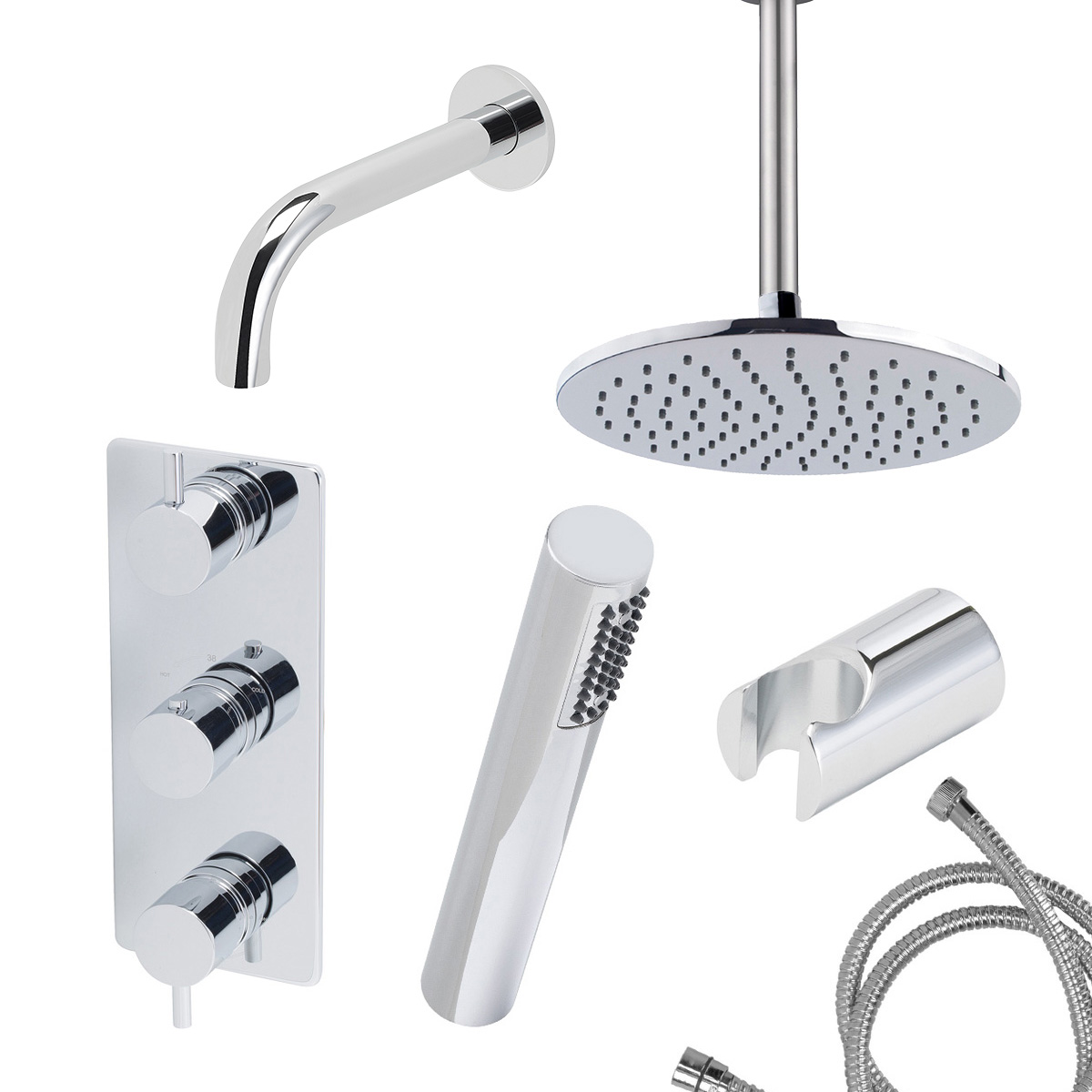 Mueller Round inbouw regendouche 3-wegs met staafhanddouche en plafondarm 30cm chroom