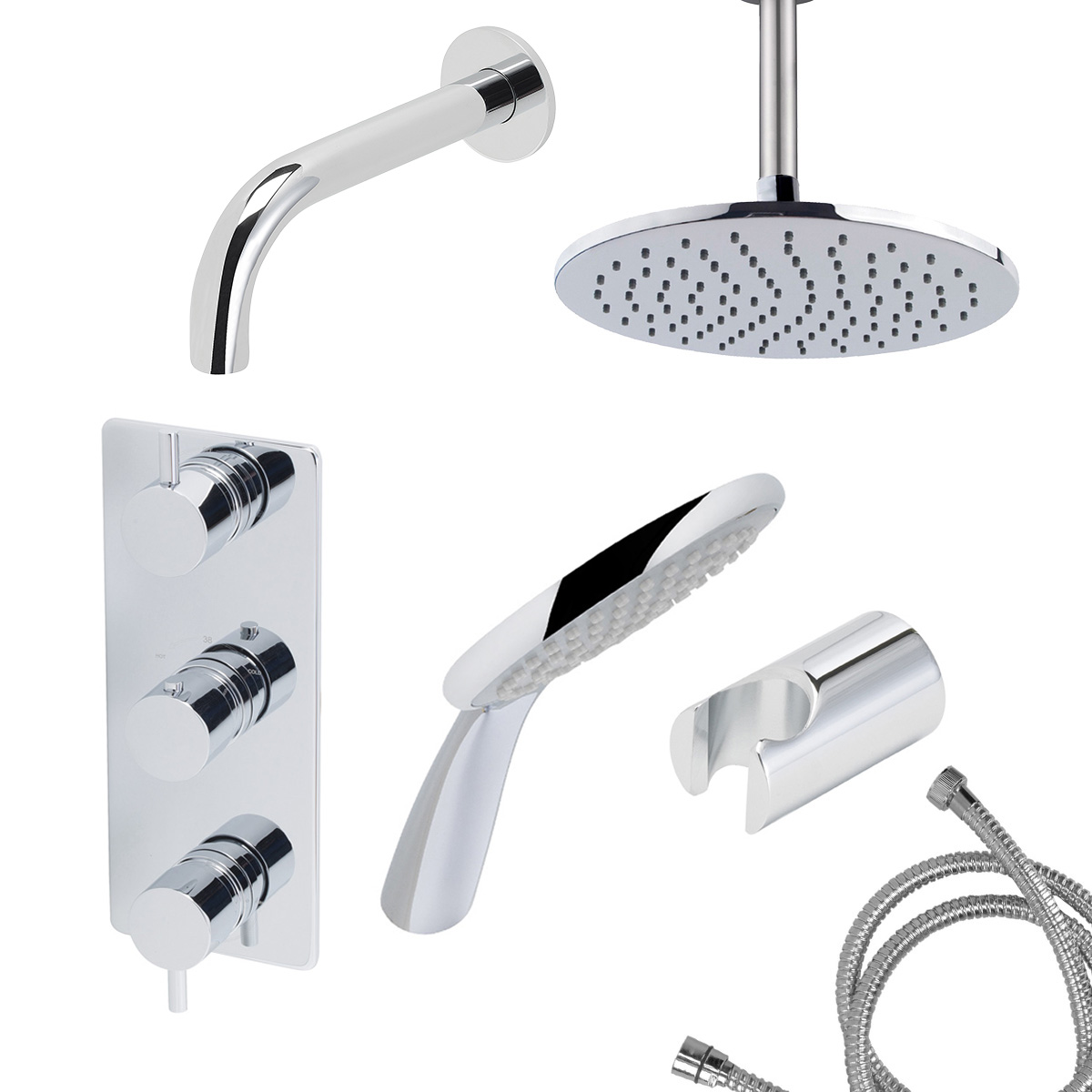 Mueller Round inbouw regendouche 3-wegs met ronde handdouche en plafondarm 15cm chroom