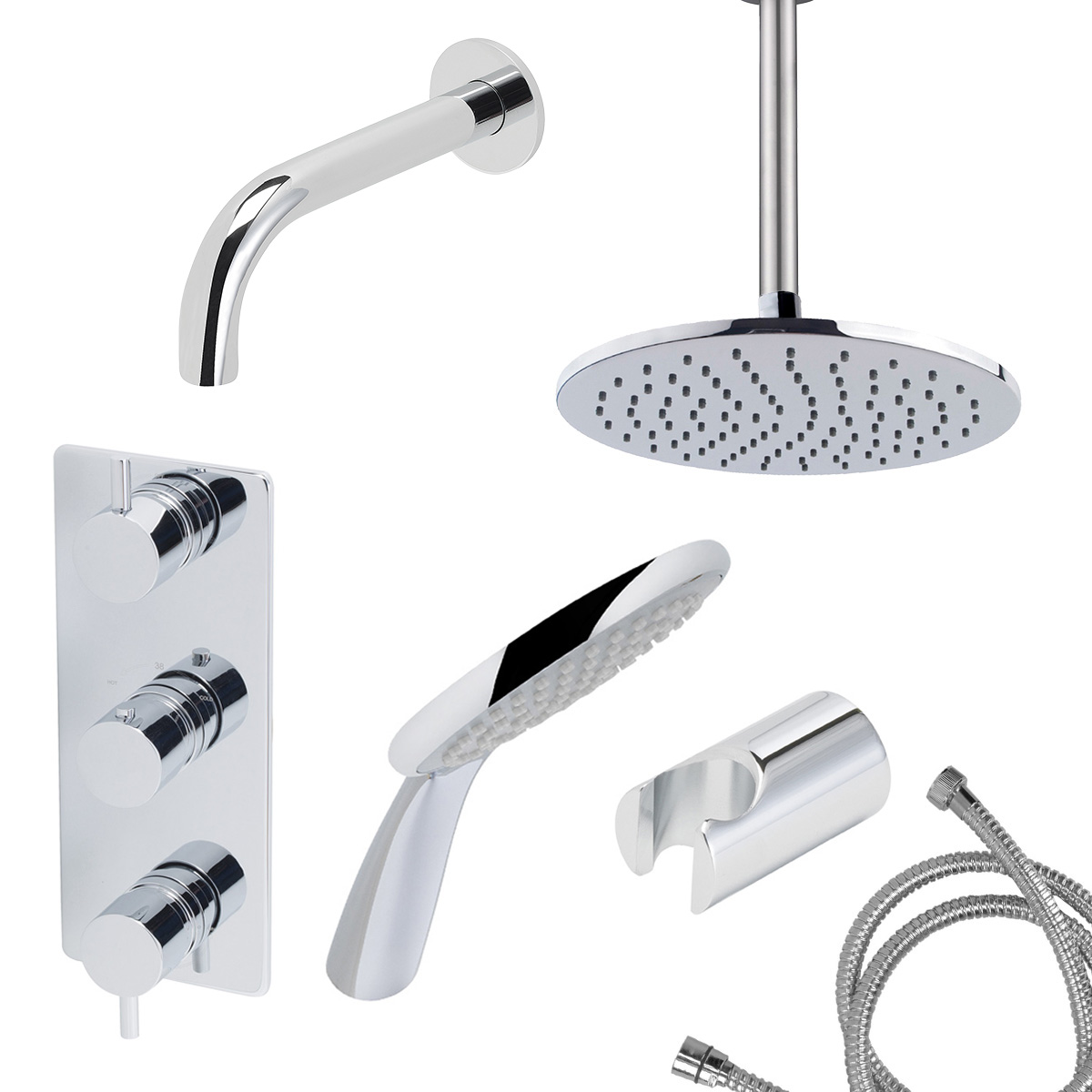 Mueller Round inbouw regendouche 3-wegs met ronde handdouche en plafondarm 30cm chroom