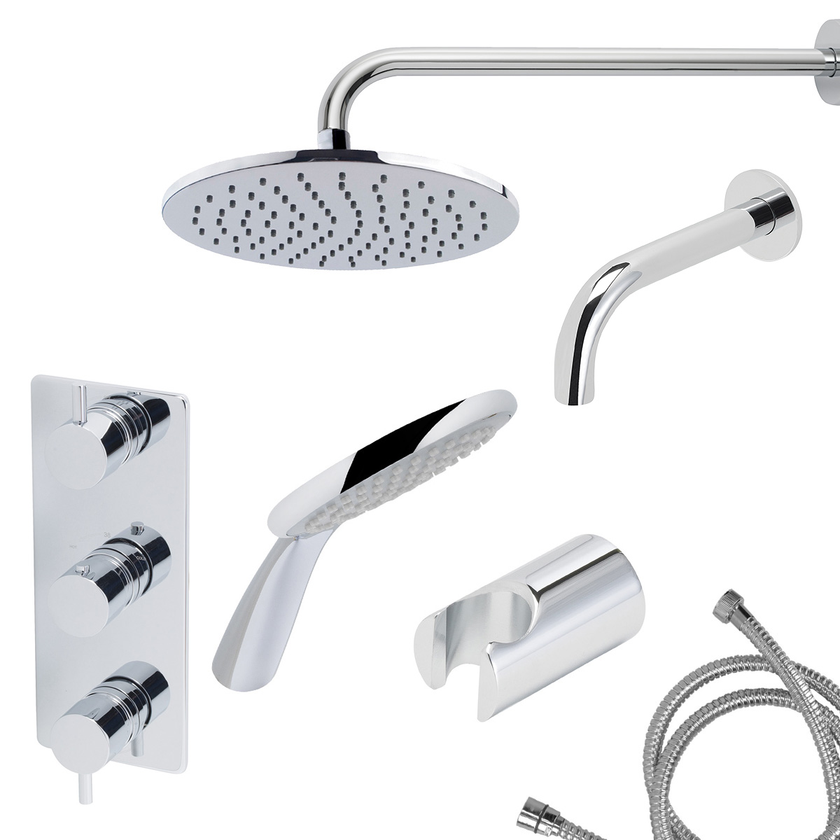 Mueller Round inbouw regendouche 3-wegs met ronde handdouche en muurarm 45cm chroom