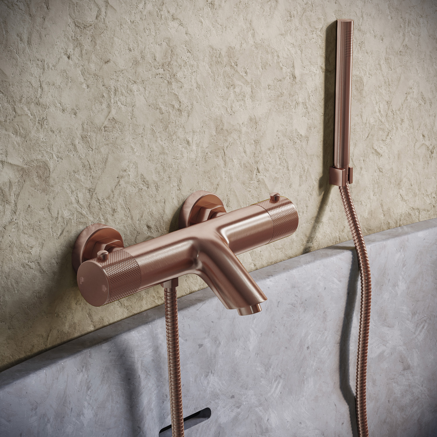 Saniclear Copper Curved thermostatische opbouw badkraan met handdouche geborsteld koper