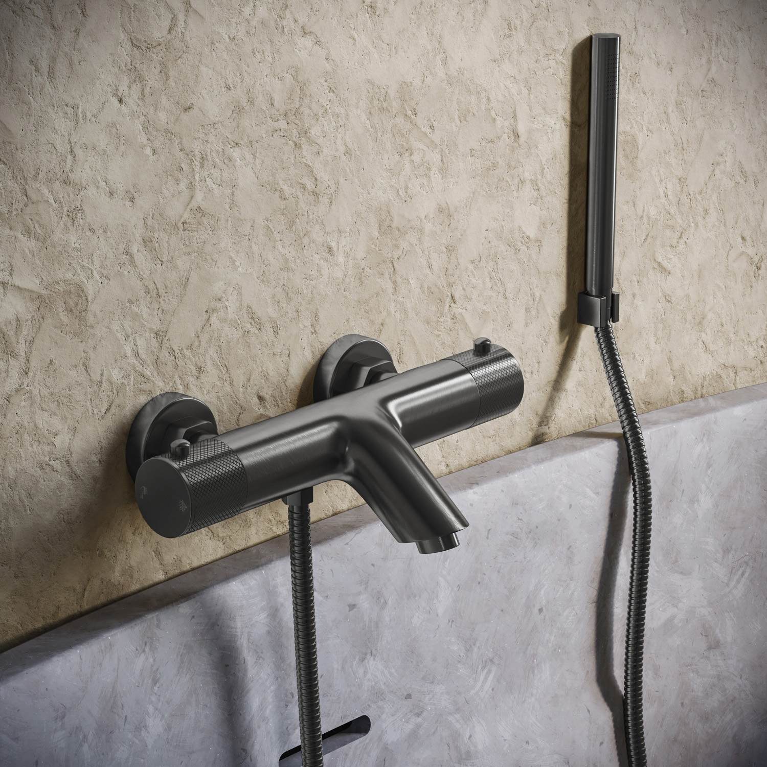 Saniclear Iron Curved thermostatische opbouw badkraan met handdouche verouderd ijzer - gunmetal
