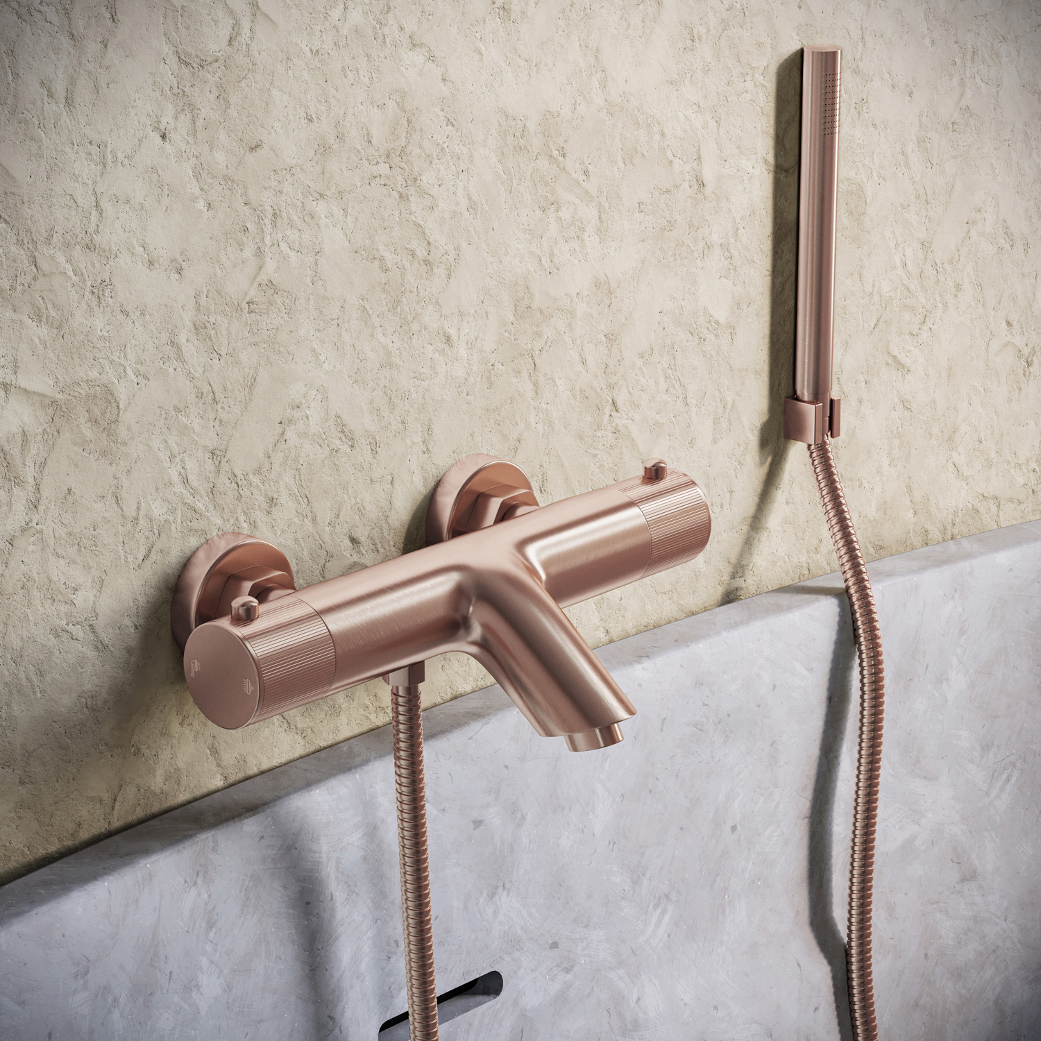 Saniclear Copper Stripes thermostatische opbouw badkraan met handdouche geborsteld koper