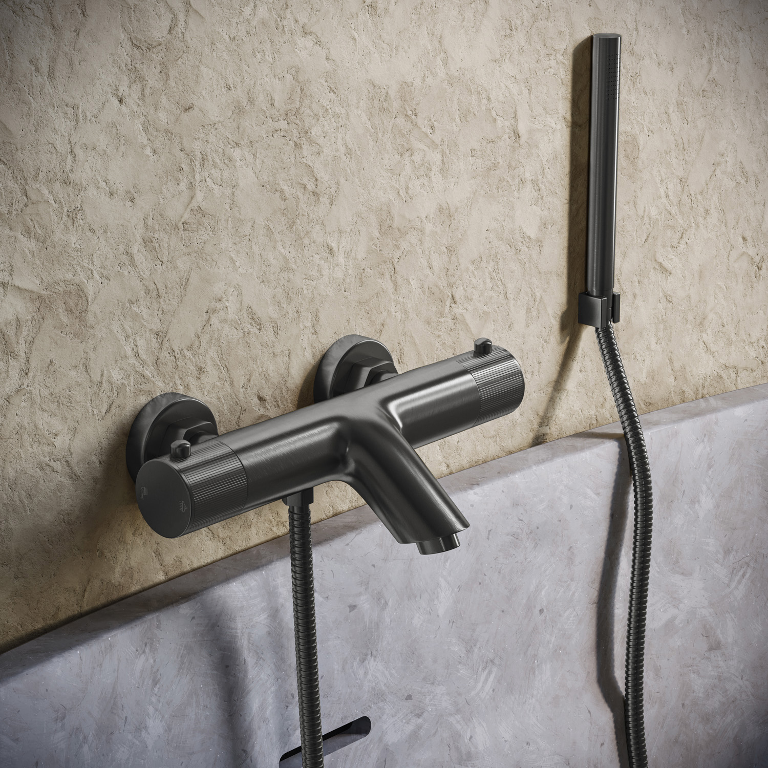 Saniclear Iron Stripes thermostatische opbouw badkraan met handdouche verouderd ijzer - gunmetal