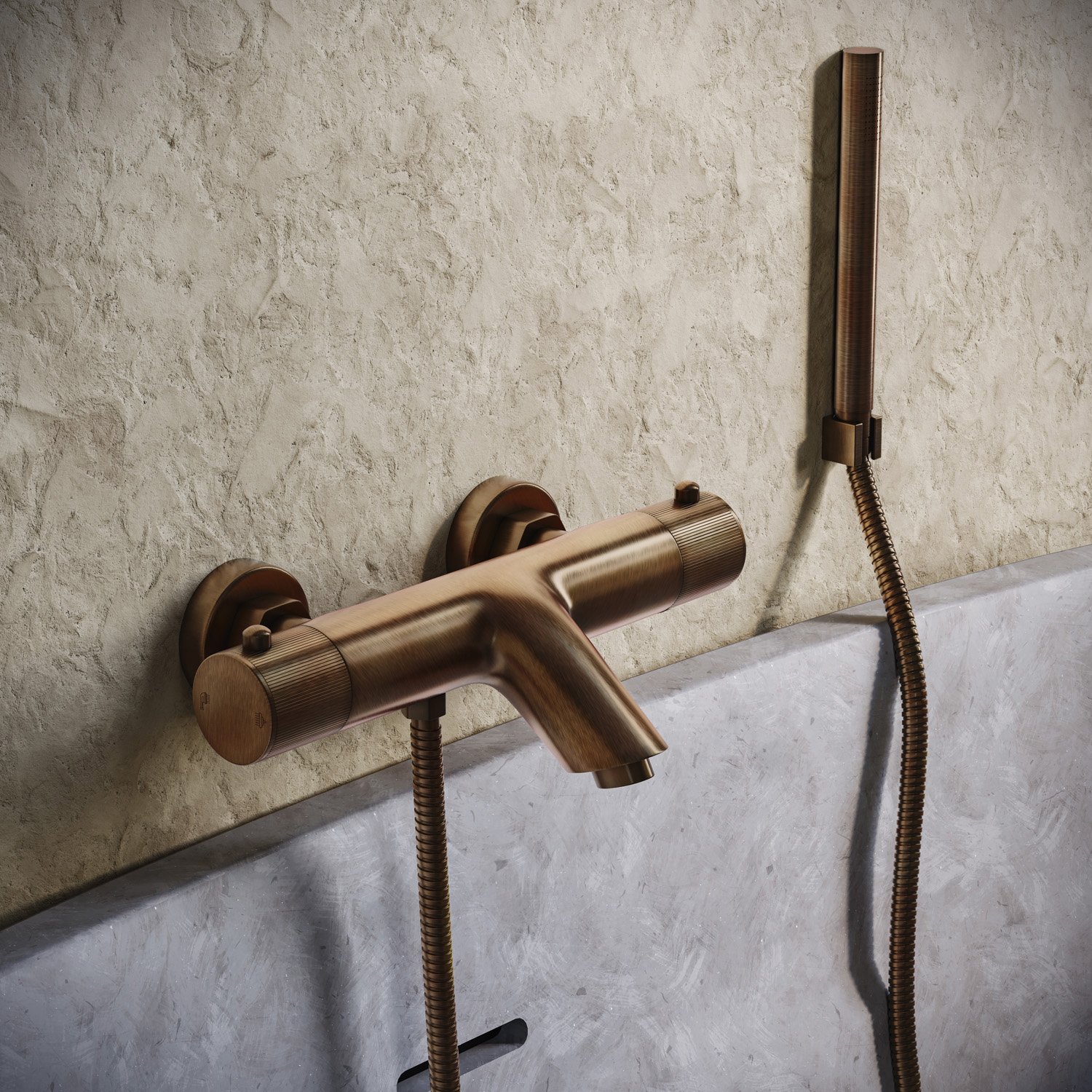 Saniclear Antique Stripes thermostatische opbouw badkraan met handdouche verouderd messing