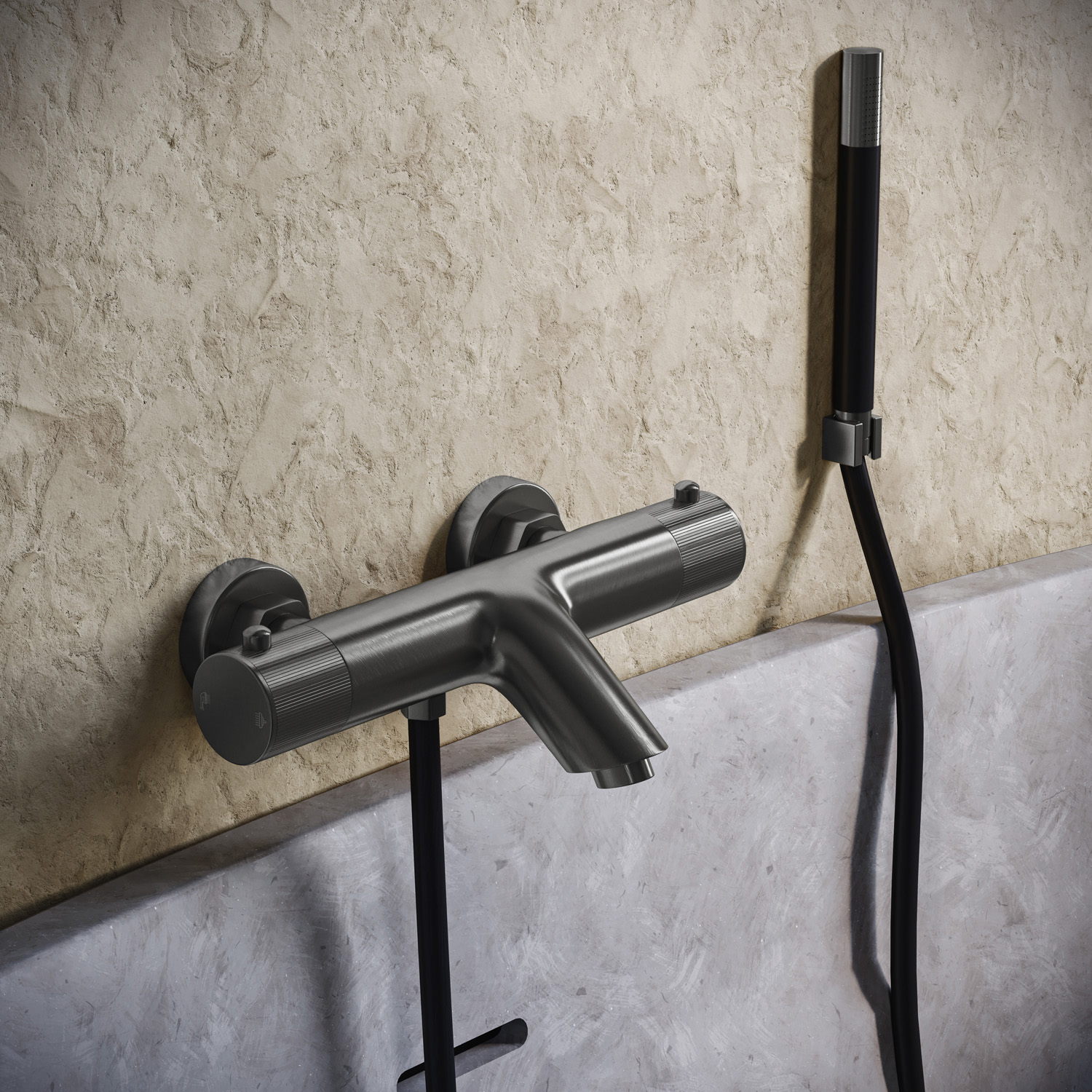Saniclear Iron Stripes Pro thermostatische opbouw badkraan met handdouche verouderd ijzer - gunmetal