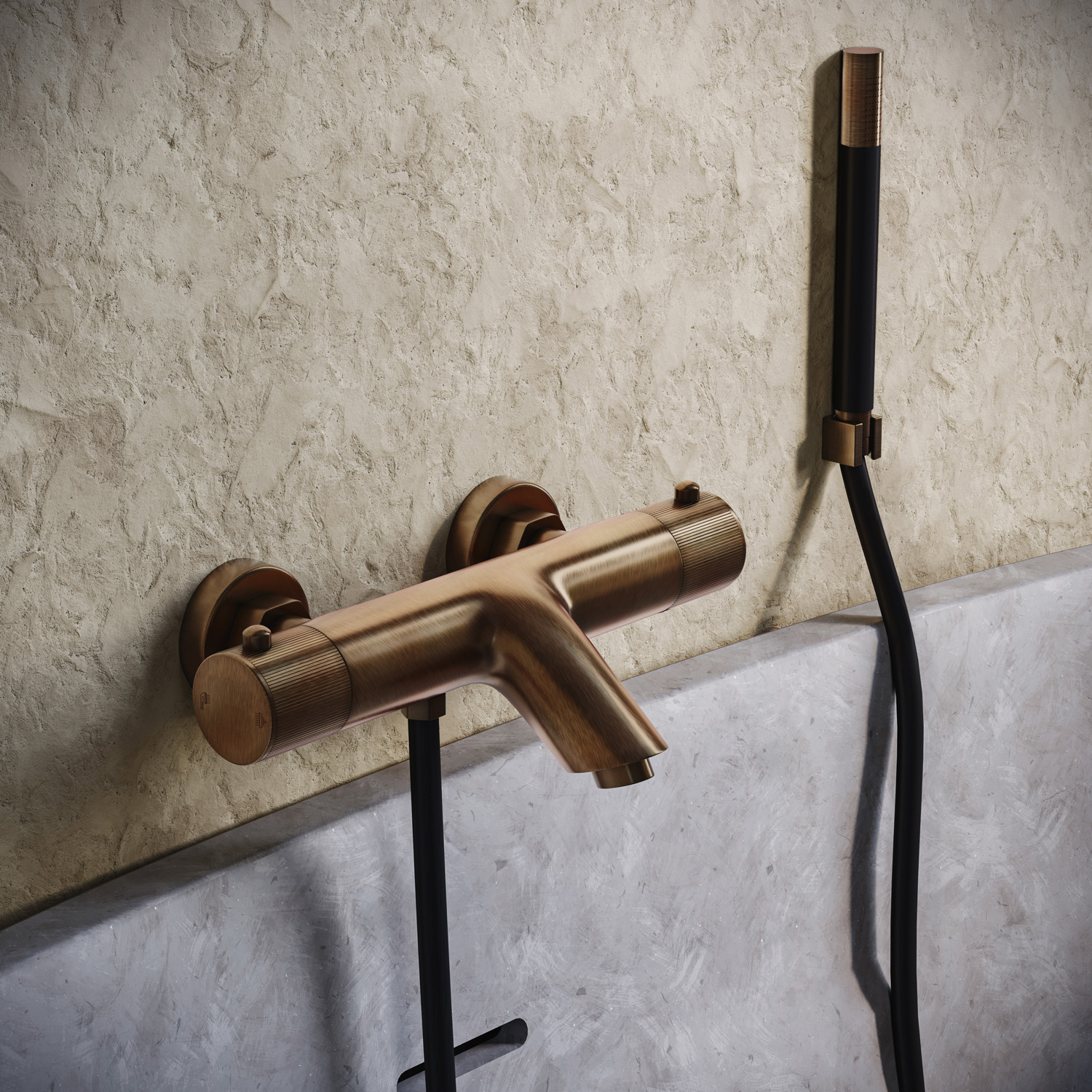 Saniclear Antique Stripes Pro thermostatische opbouw badkraan met handdouche verouderd messing