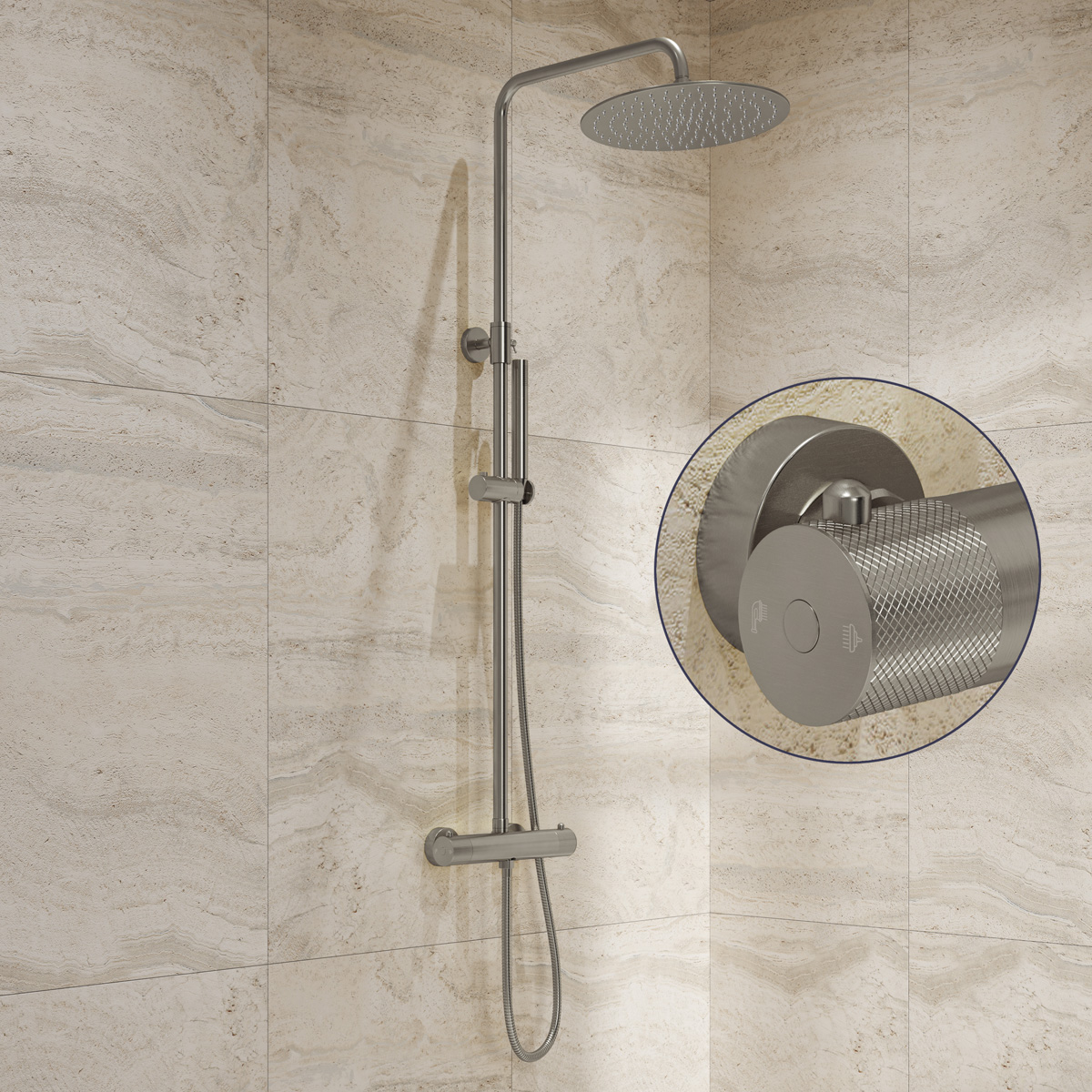 Saniclear Exclusive Curved opbouw regendouche RVS met 20cm hoofddouche