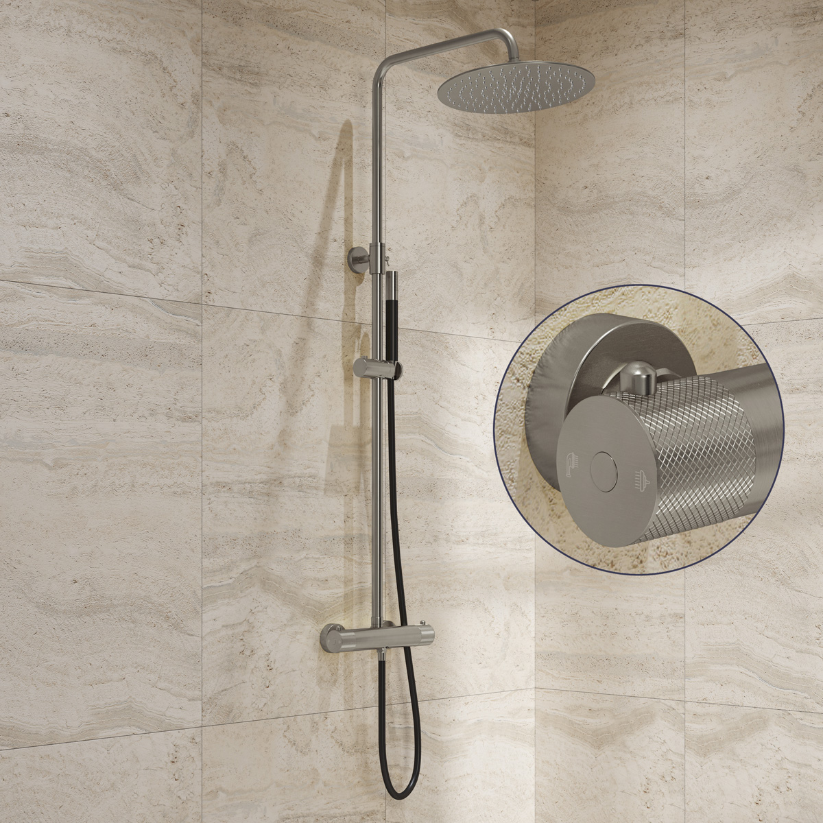 Saniclear Exclusive Curved Pro opbouw regendouche RVS met 20cm hoofddouche