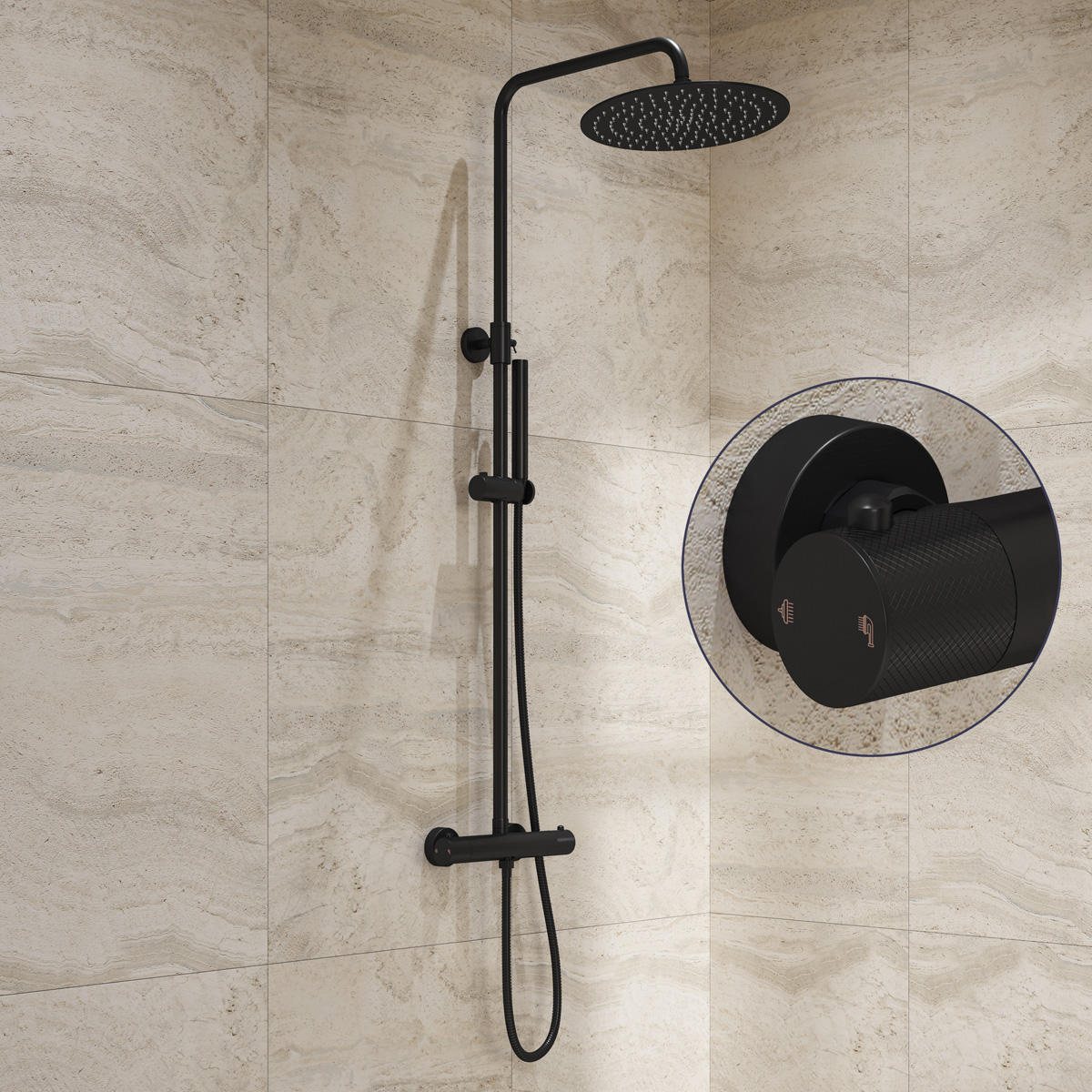 Saniclear Nero Curved opbouw regendouche mat zwart met 20cm hoofddouche