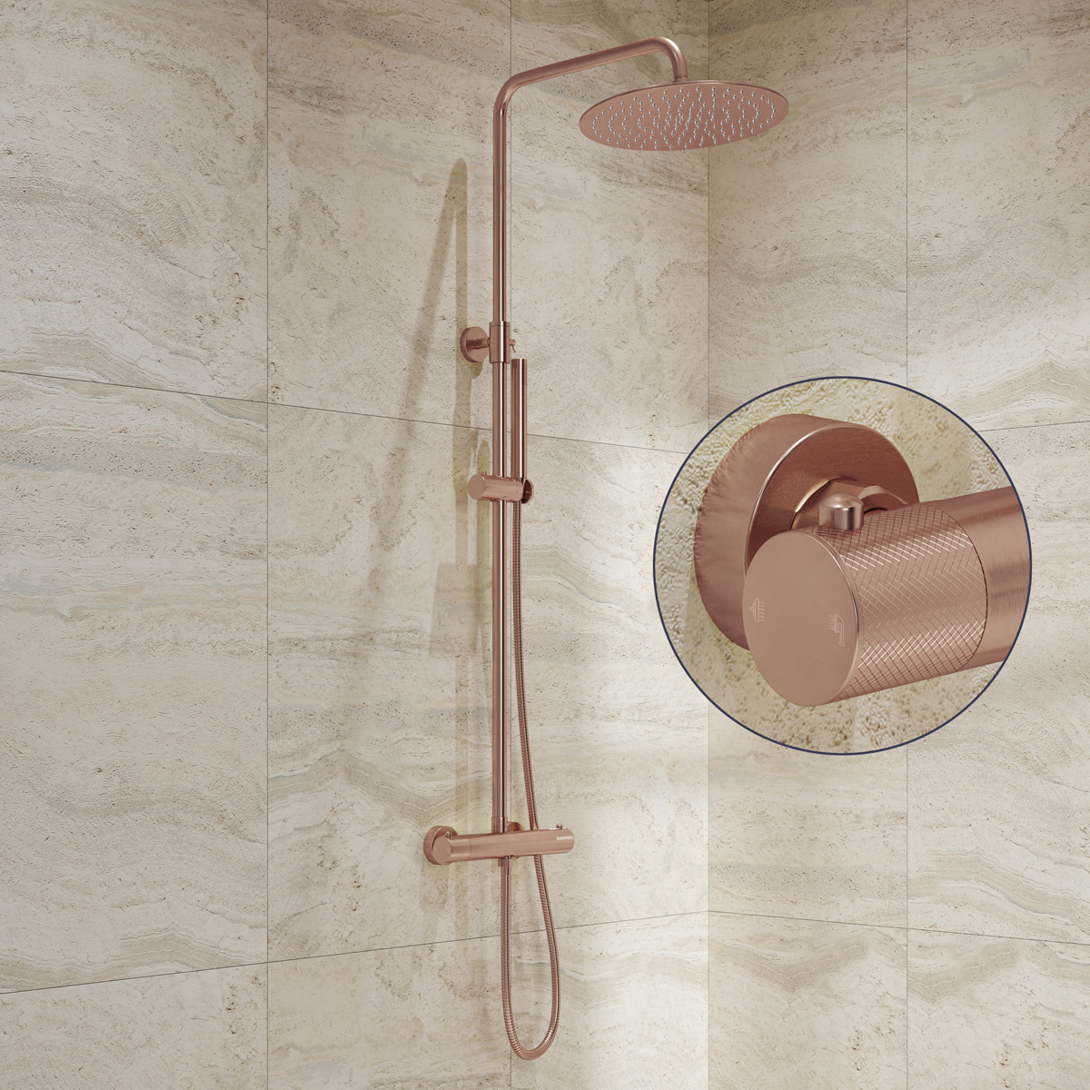 Saniclear Copper Curved opbouw regendouche geborsteld koper met 30cm hoofddouche