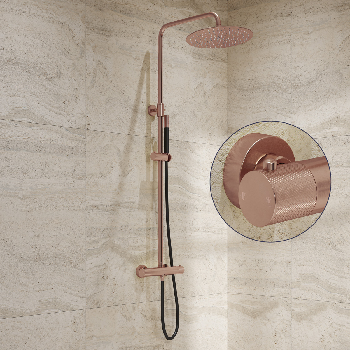 Saniclear Copper Curved Pro opbouw regendouche geborsteld koper met 20cm hoofddouche