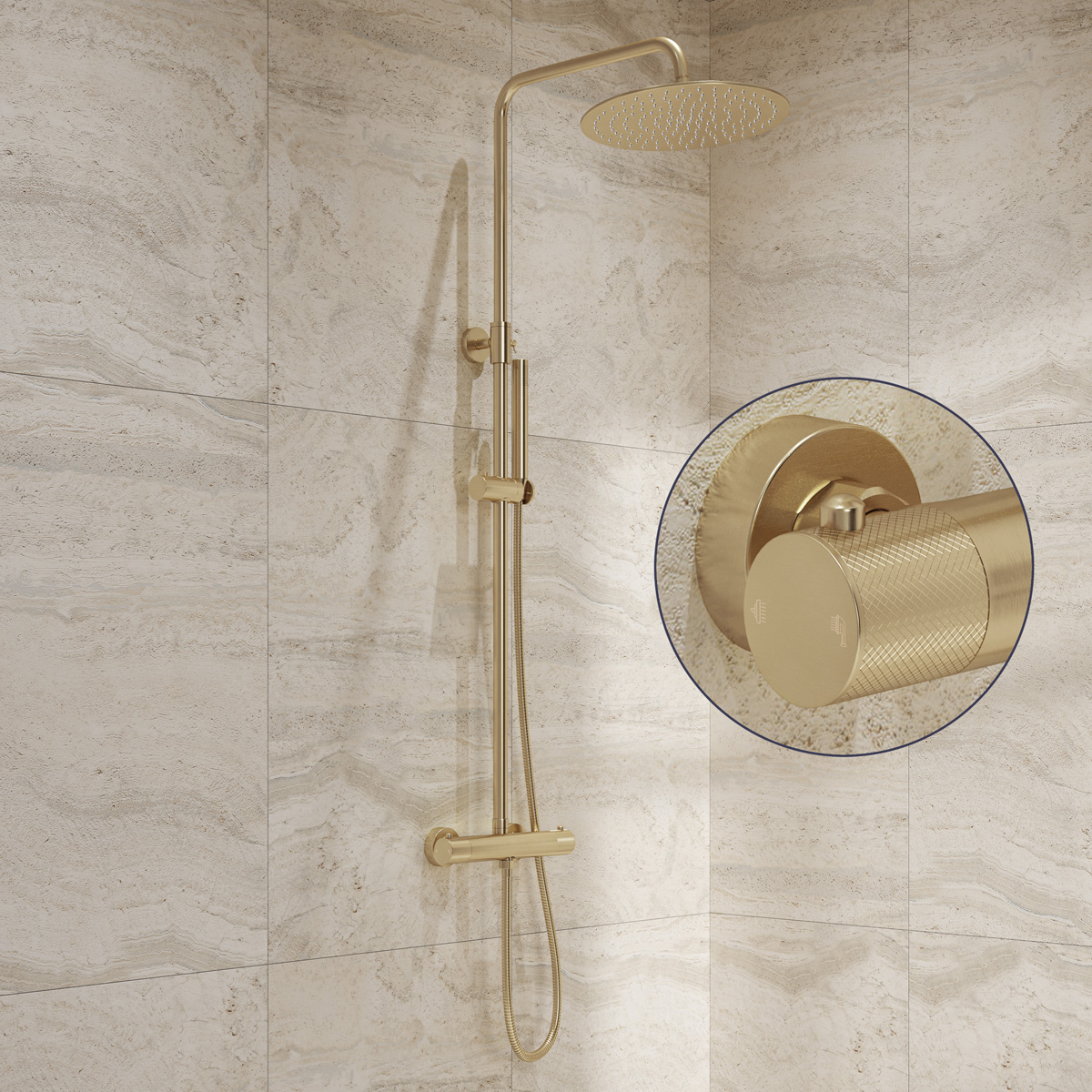 Saniclear Brass Curved opbouw regendouche geborsteld messing / mat goud met 30cm hoofddouche