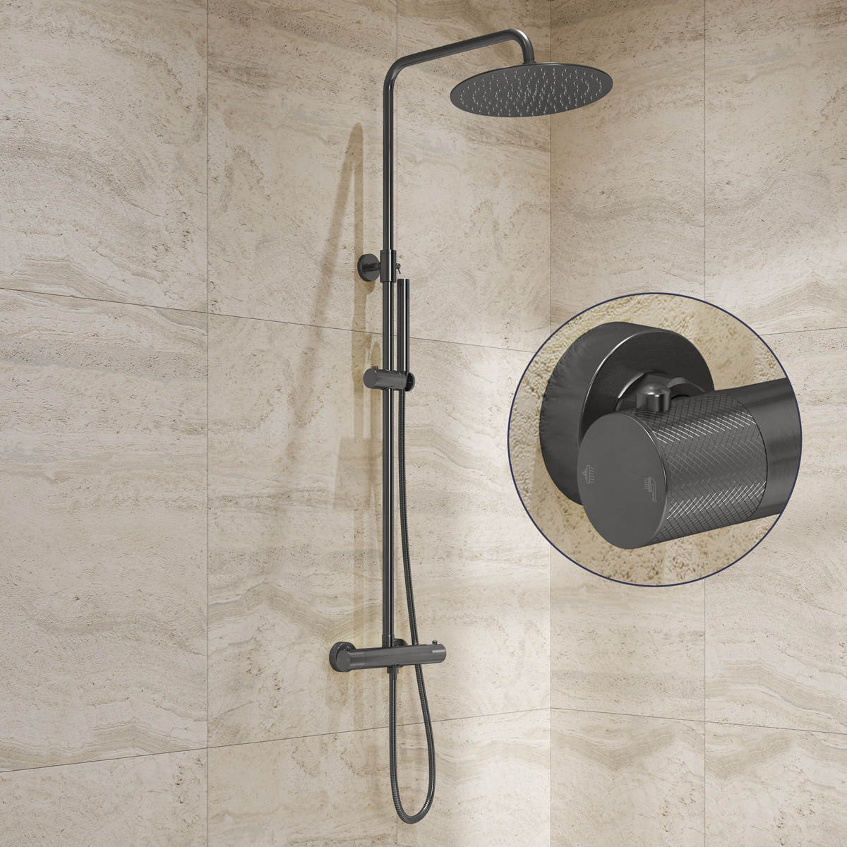 Saniclear Iron Curved opbouw regendouche verouderd ijzer / gunmetal met 30cm hoofddouche