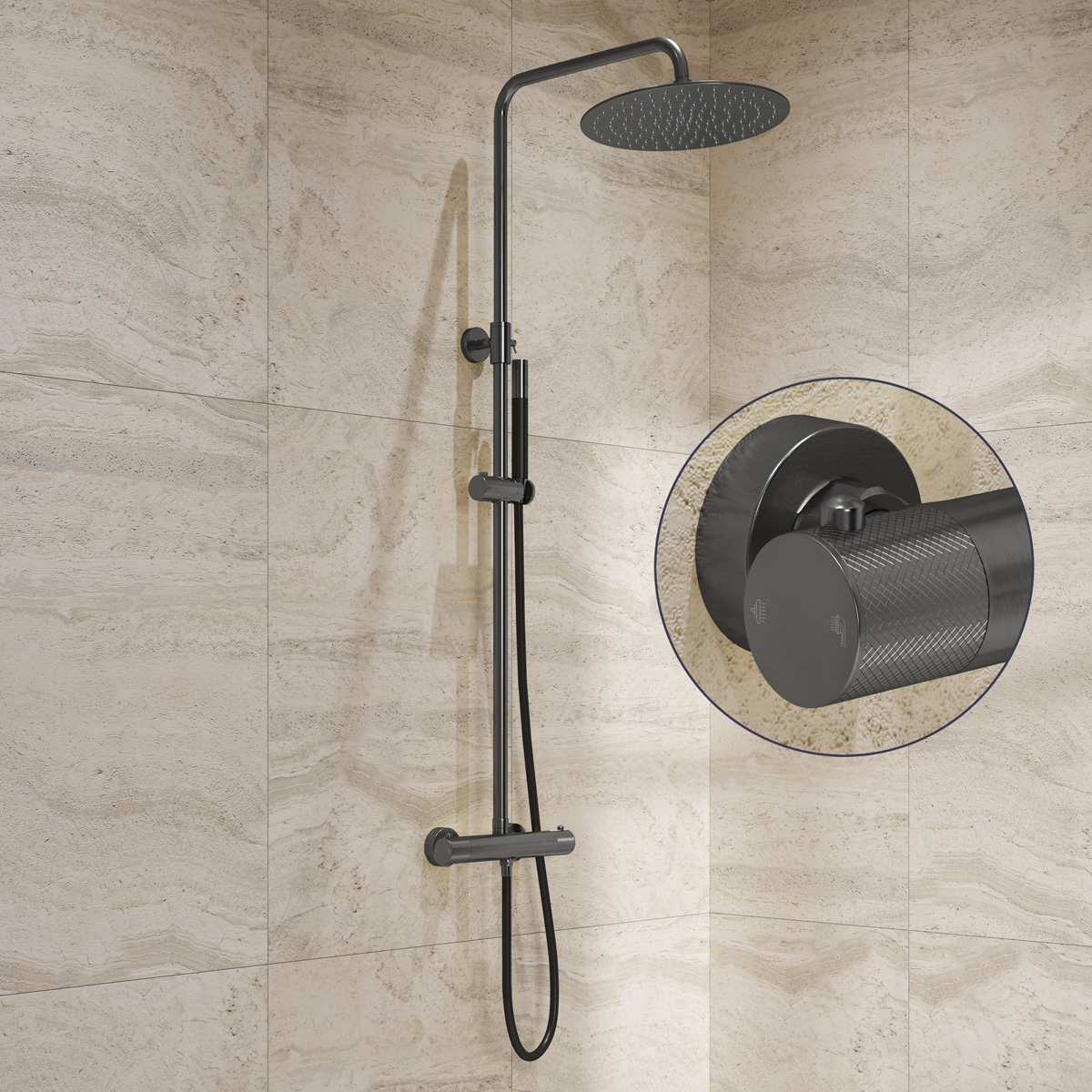 Saniclear Iron Curved Pro opbouw regendouche verouderd ijzer / gunmetal met 20cm hoofddouche