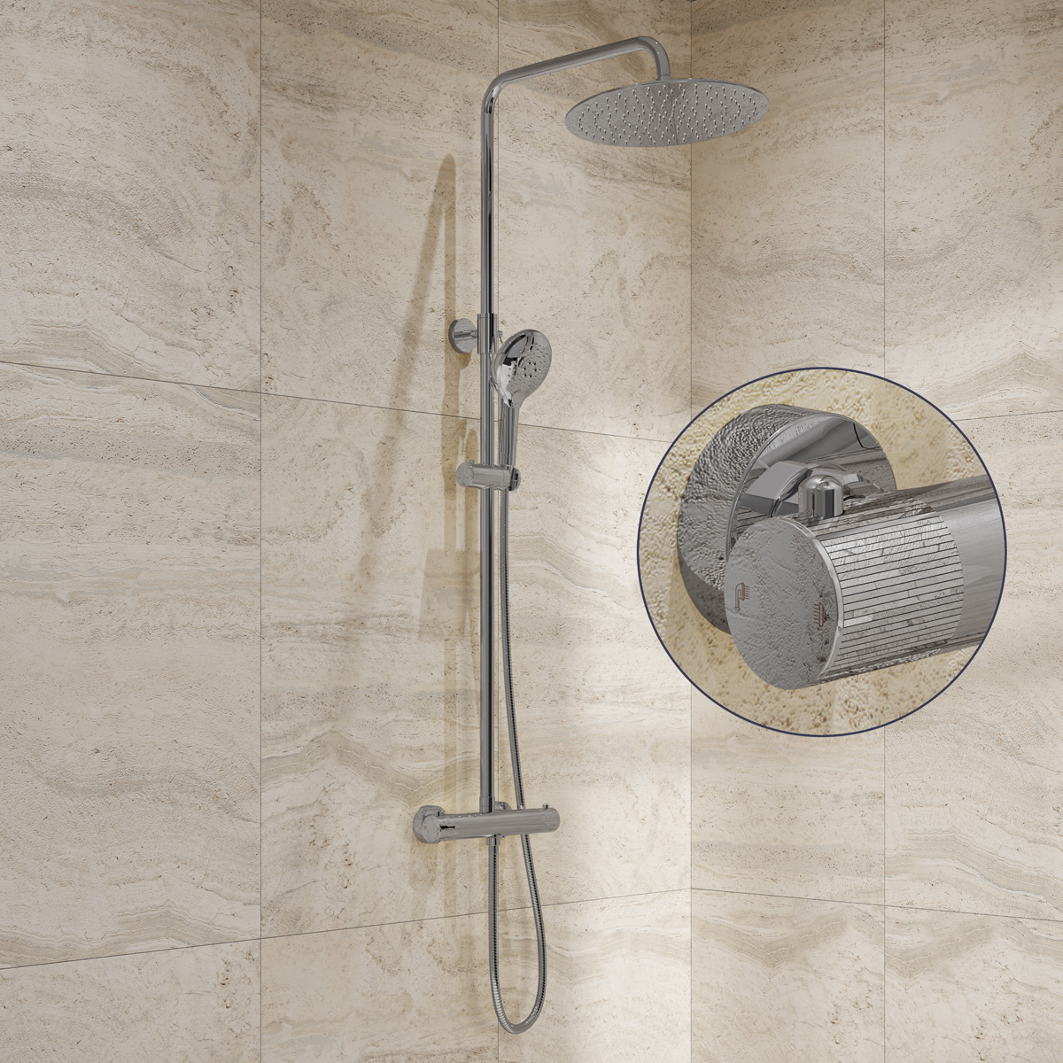 Saniclear Evolution Stripes opbouw regendouche chroom met 20cm hoofddouche en 2 standen handdouche