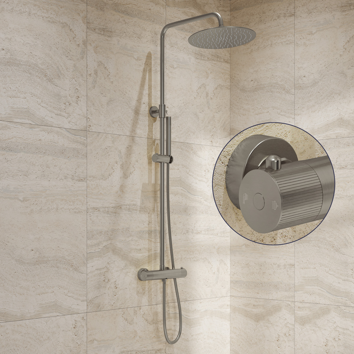 Saniclear Exclusive Stripes opbouw regendouche RVS met 20cm hoofddouche