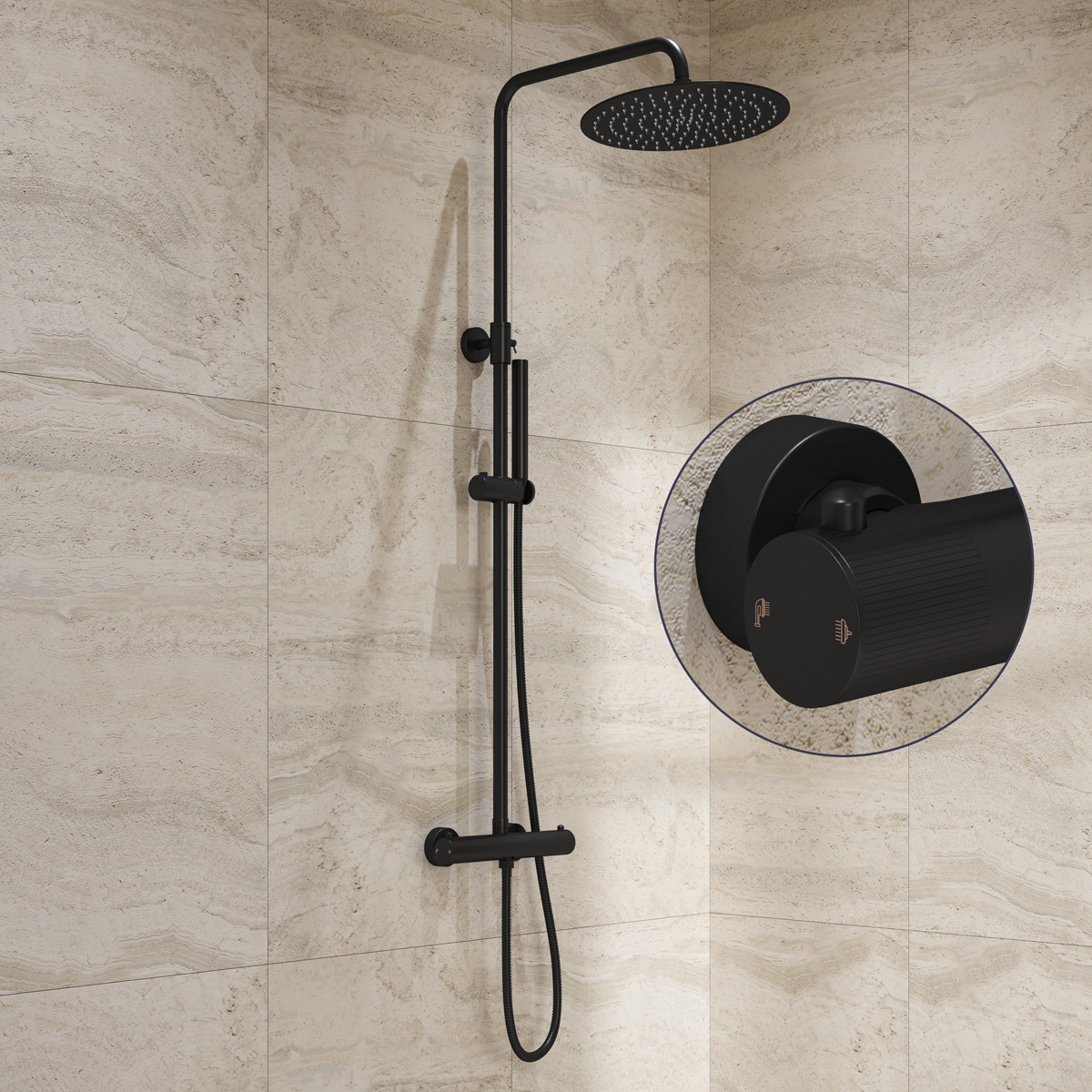 Saniclear Nero Stripes opbouw regendouche mat zwart met 20cm hoofddouche