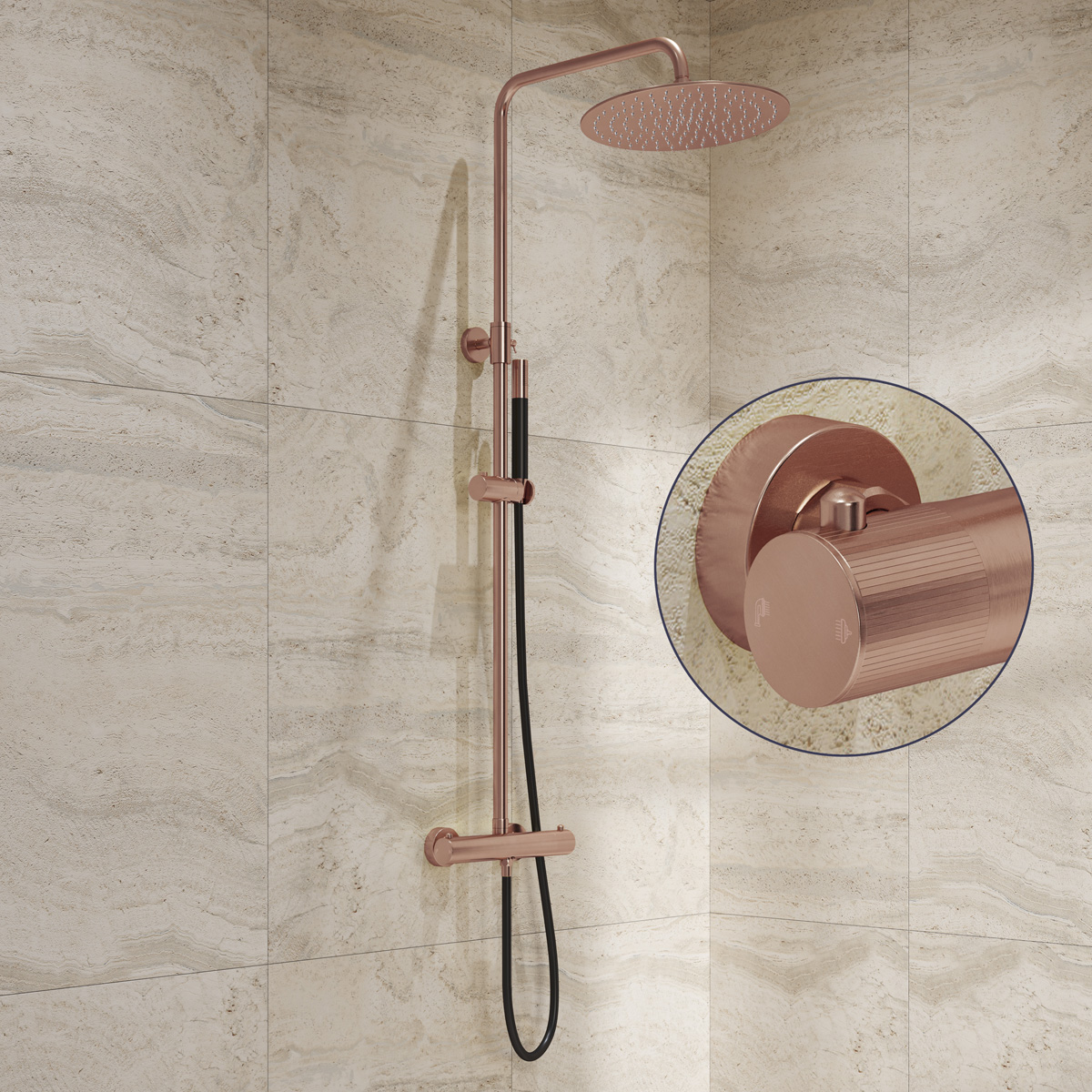 Saniclear Copper Stripes Pro opbouw regendouche geborsteld koper met 20cm hoofddouche