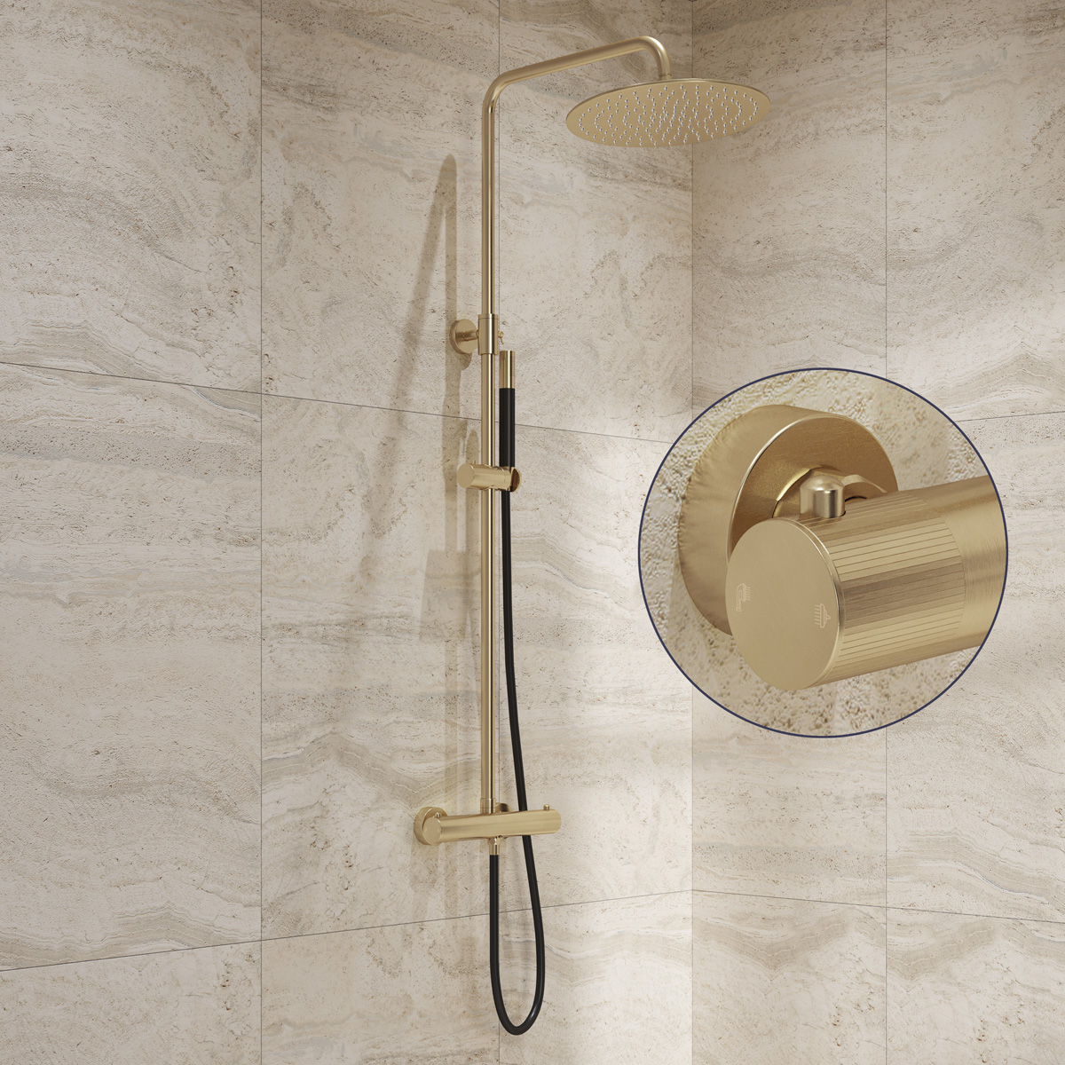 Saniclear Brass Stripes Pro opbouw regendouche geborsteld messing / mat goud met 20cm hoofddouche