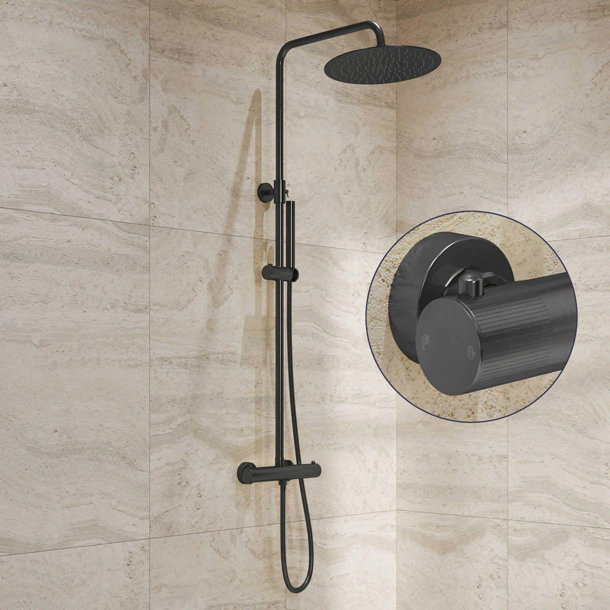 Saniclear Iron Stripes opbouw regendouche verouderd ijzer / gunmetal met 30cm hoofddouche