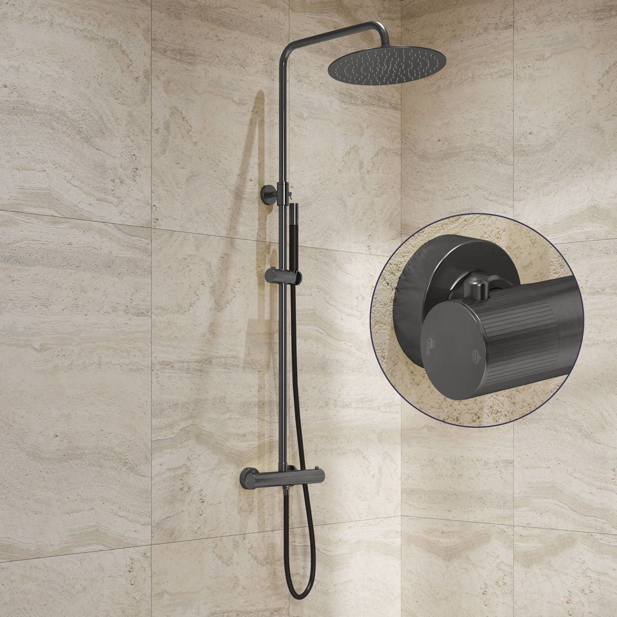 Saniclear Iron Stripes Pro opbouw regendouche verouderd ijzer / gunmetal met 20cm hoofddouche