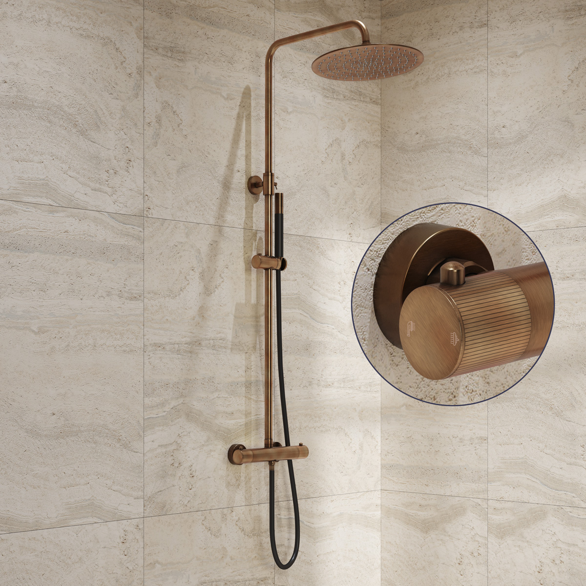 Saniclear Antique Stripes Pro opbouw regendouche verouderd messing met 20cm hoofddouche