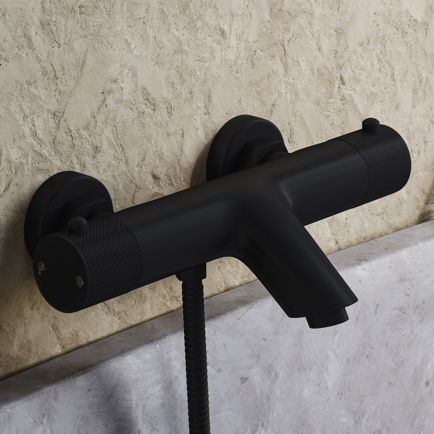 Saniclear Nero Curved thermostatische opbouw badkraan zwart mat