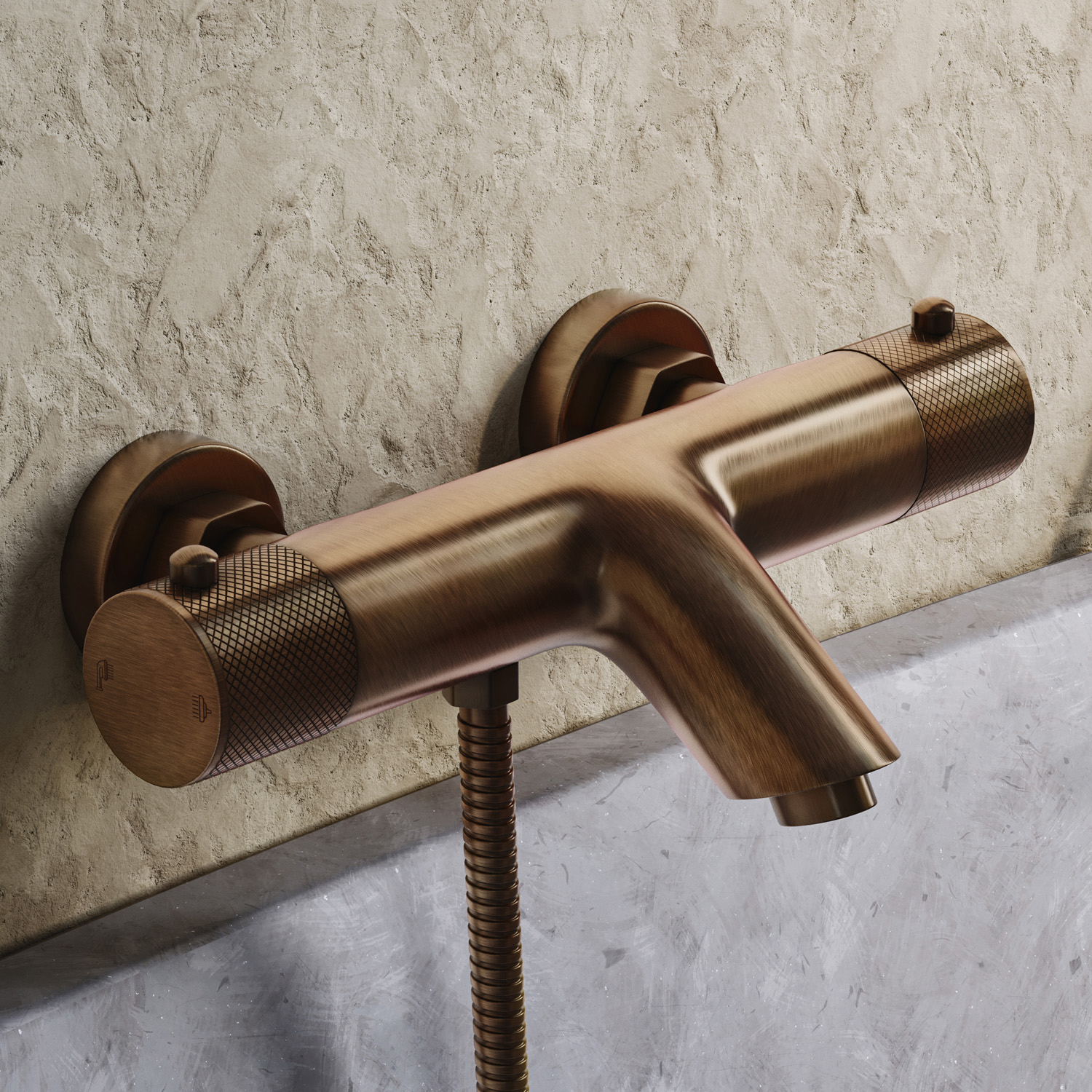 Saniclear Antique Curved thermostatische opbouw badkraan verouderd messing