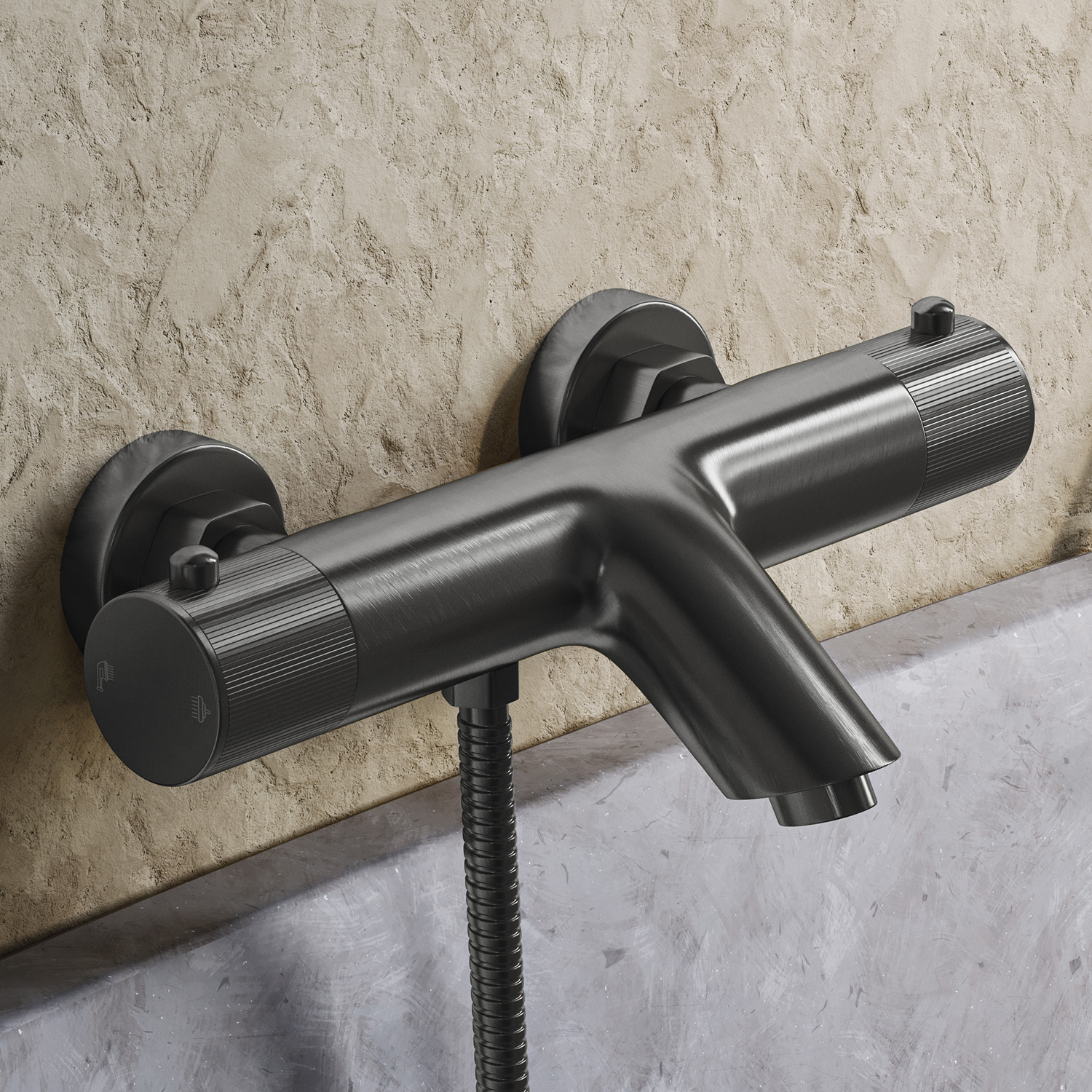 Saniclear Iron Stripes thermostatische opbouw badkraan verouderd ijzer - gunmetal