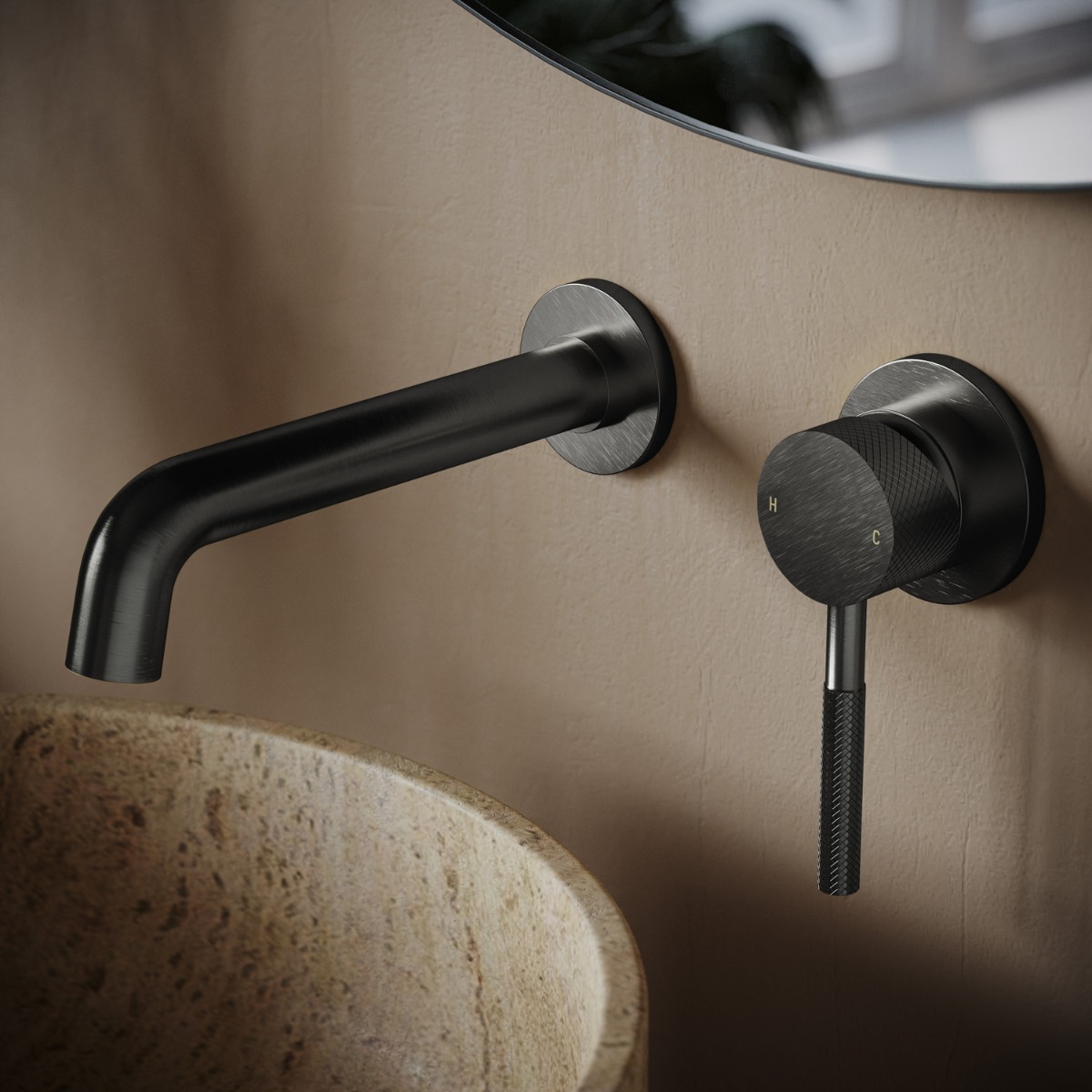 Saniclear Iron Curved inbouw wastafelkraan verouderd ijzer - gunmetal