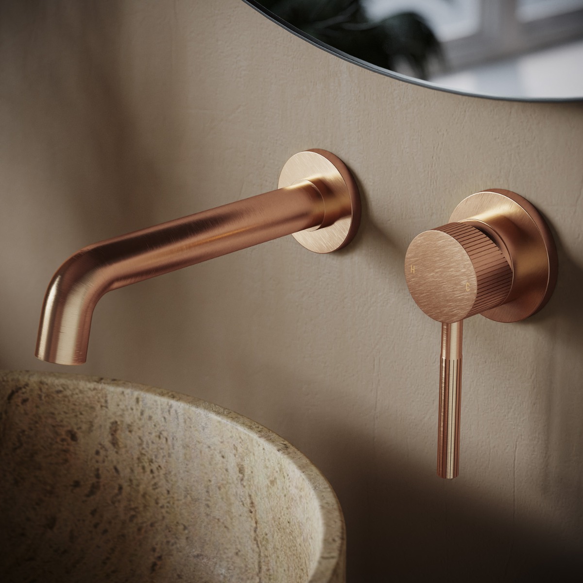 Saniclear Copper Stripes inbouw wastafelkraan geborsteld koper