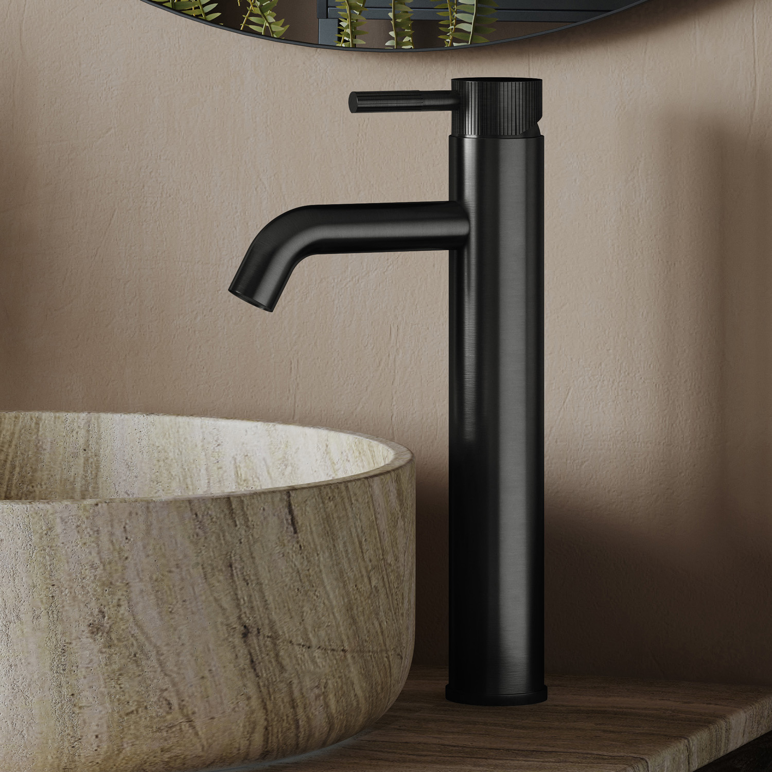 Saniclear Plus Stripes hoge wastafelkraan verouderd ijzer - gunmetal