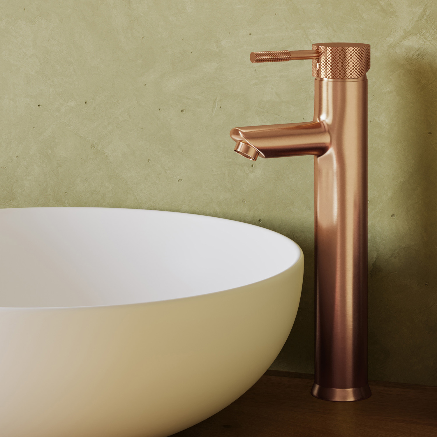 Saniclear Copper Curved verhoogde wastafelkraan geborsteld koper