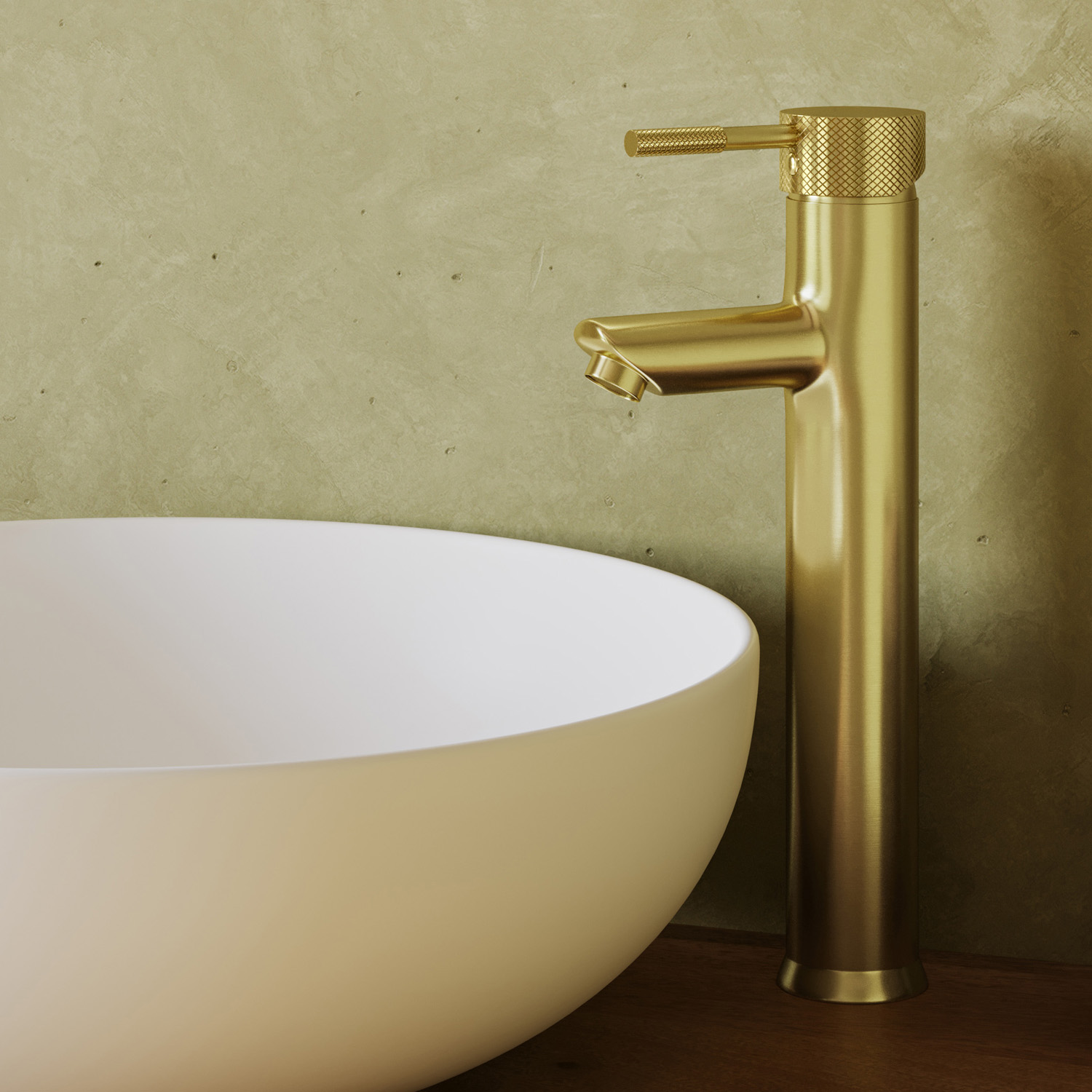 Saniclear Brass Curved verhoogde wastafelkraan geborsteld messing - mat goud