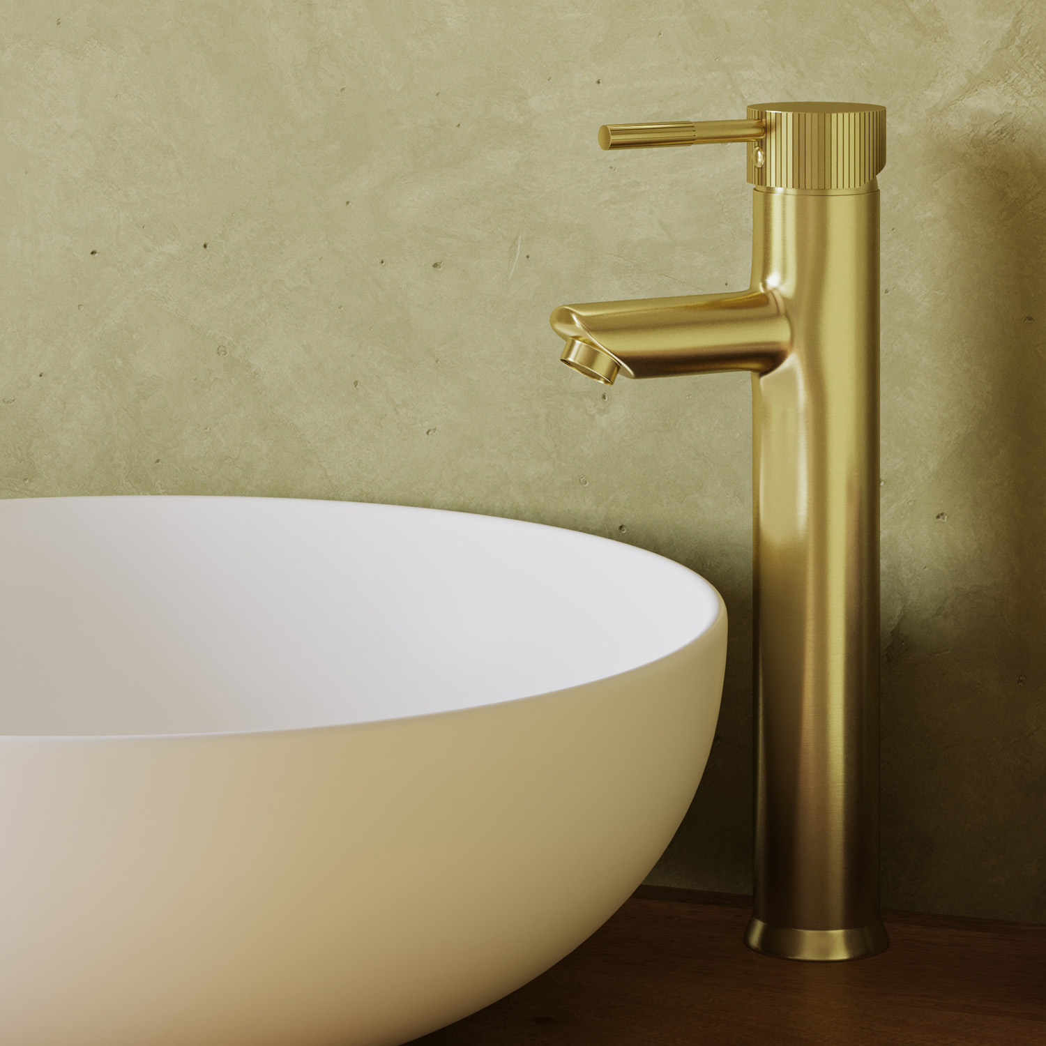 Saniclear Brass Stripes verhoogde wastafelkraan geborsteld messing - mat goud