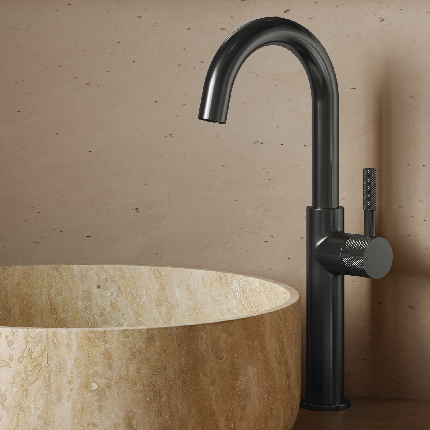 Saniclear Highriser Curved wastafelkraan verouderd ijzer - gunmetal